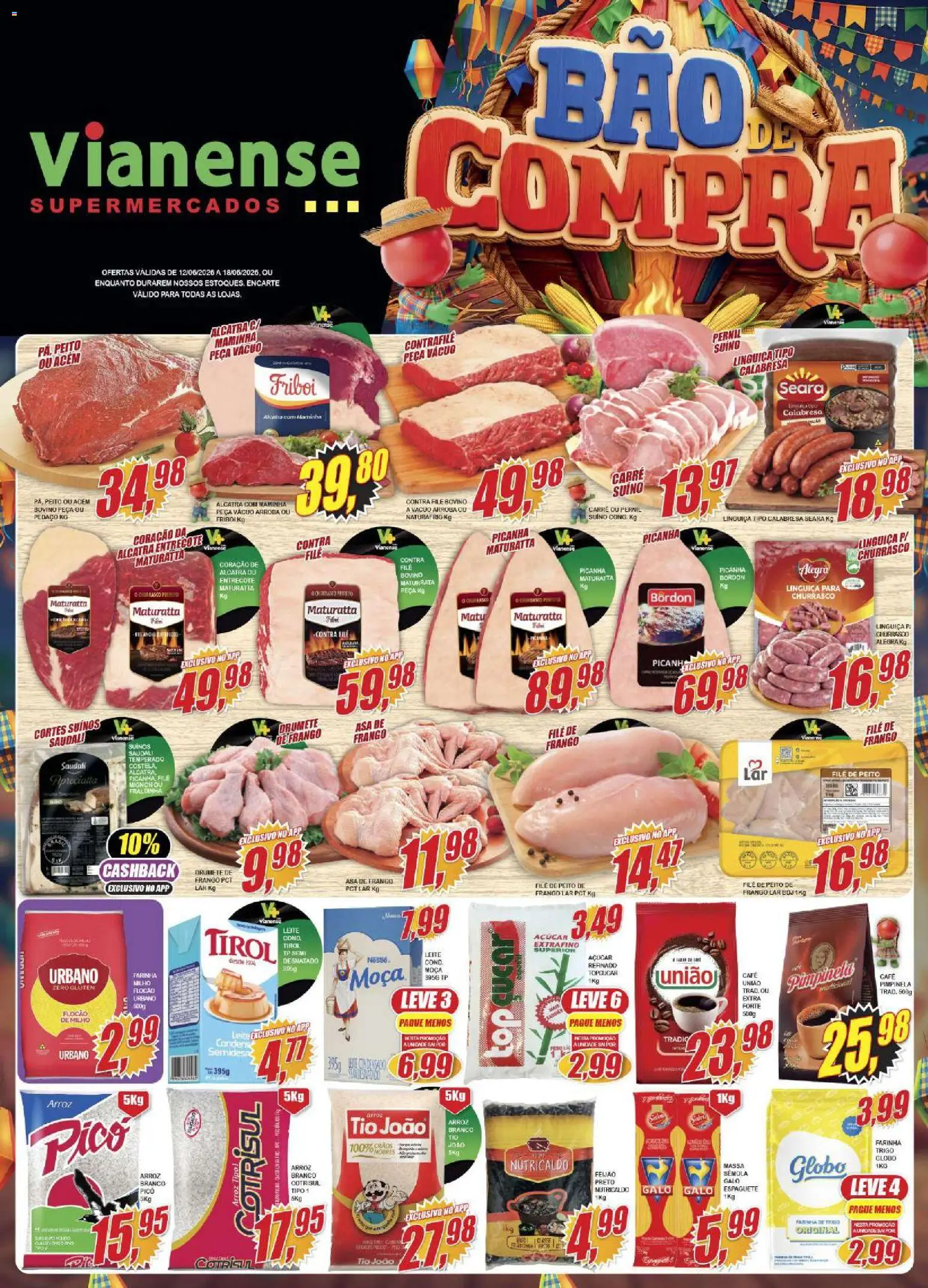 Vianense Folheto - válido de 12.06.2026 | Página: 1 | Produtos: Linguiça, Acém, Leite, Peito de frango