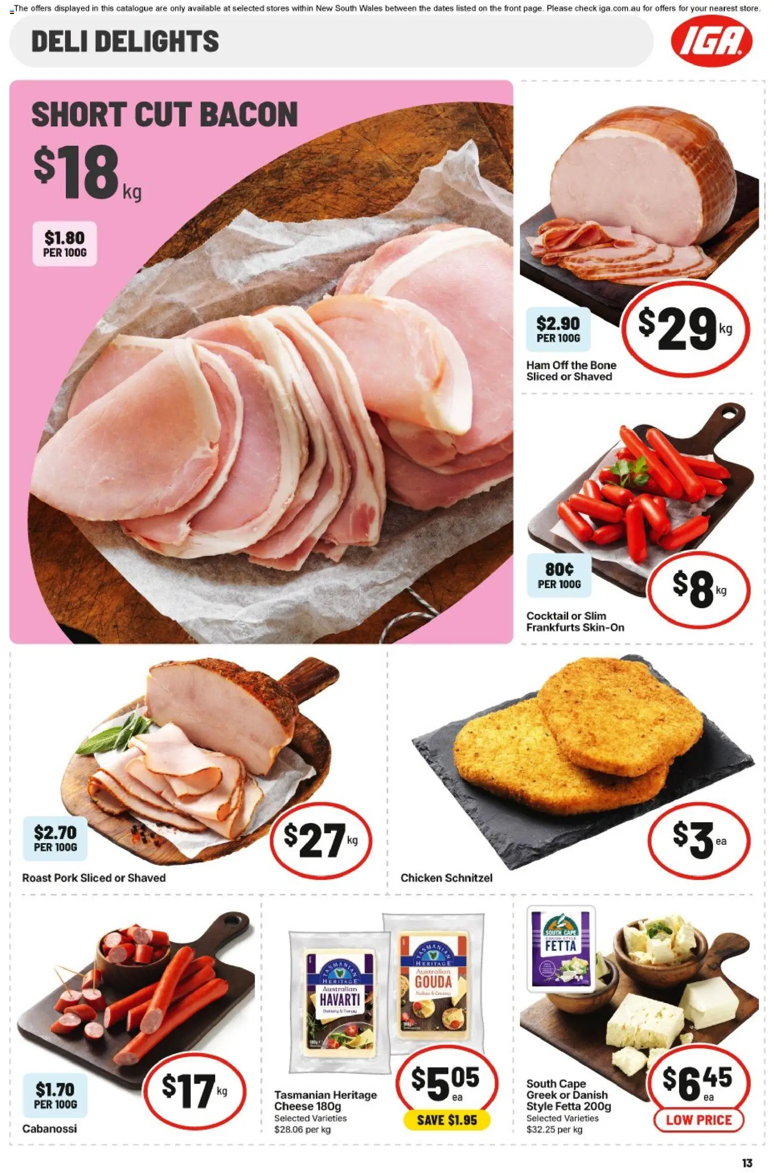 IGA catalogue - valid from 08/07/2026 | Page: 13 | Products: Bacon, Ham, Chicken, Pork
