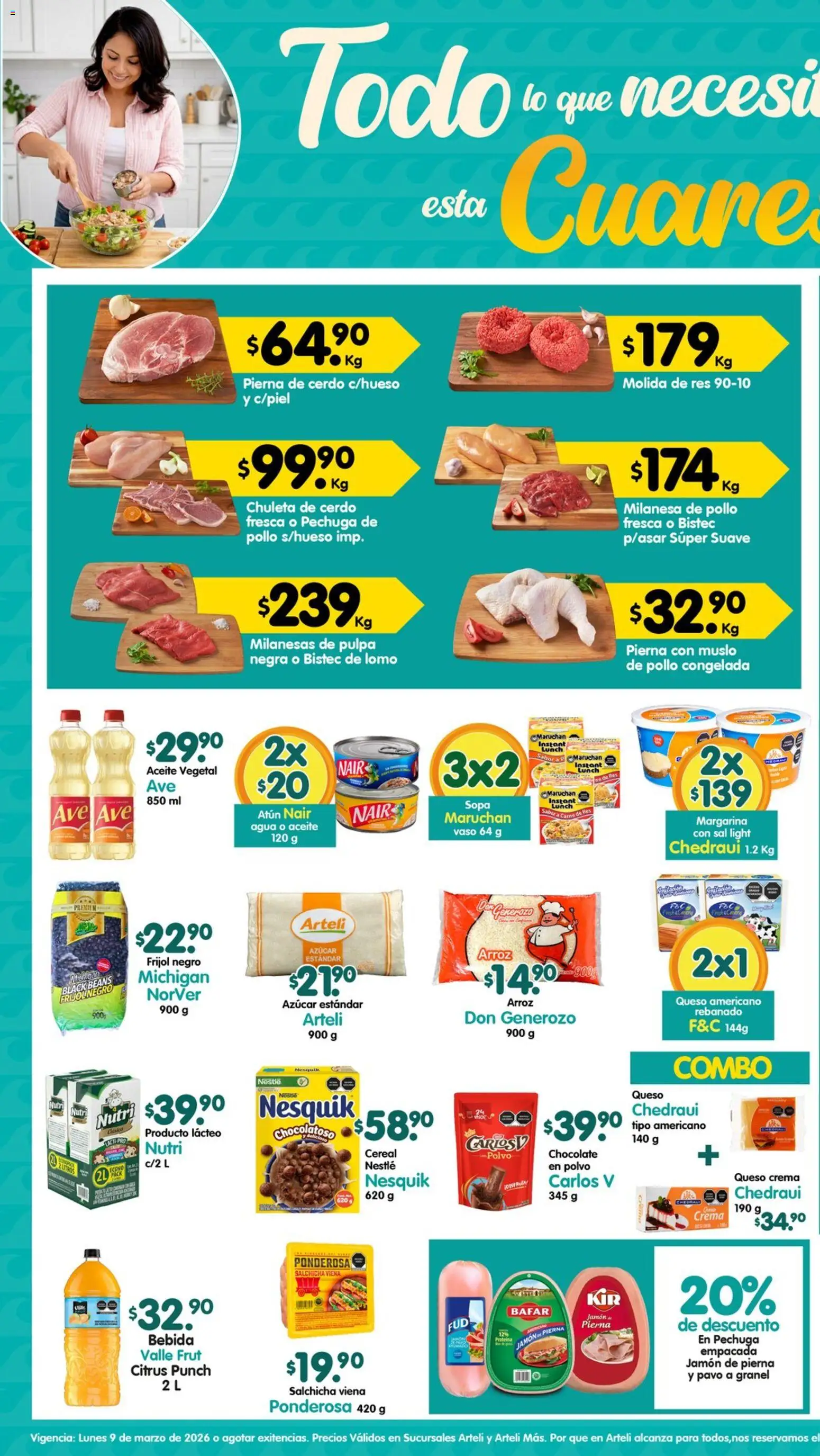 Nuevas ofertas de Arteli válidas en toda la República Mexicana desde el 09.03.2026. ¡Encuentra las mejores ofertas en Arteli folleto! | Página: 1 | Productos: Milanesa, Sal, Queso crema, Atún