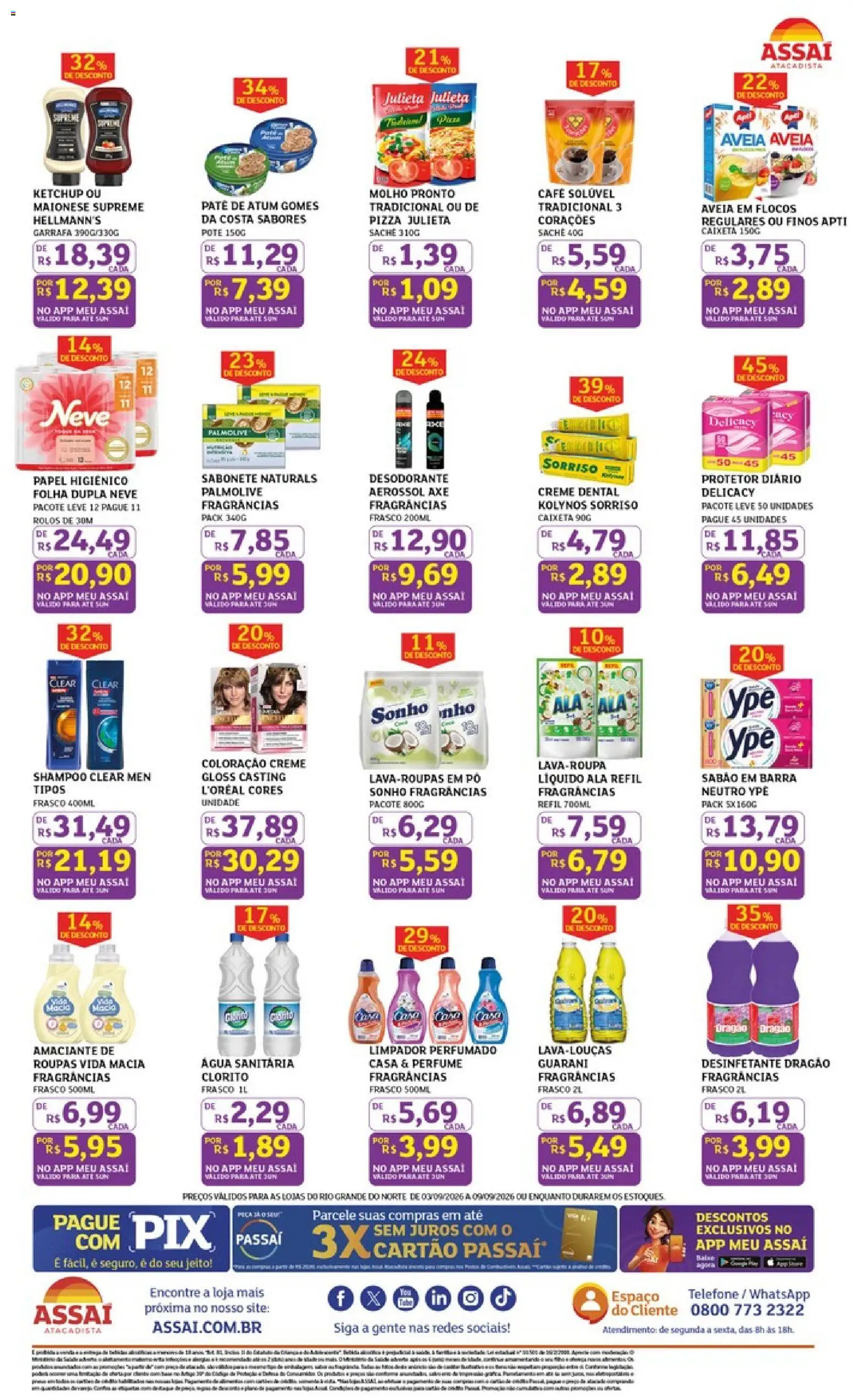 Assaí Atacadista Folheto - válido de 03/09/2026 | Página: 2 | Produtos: Shampoo, Pizza, Roupas, Maionese