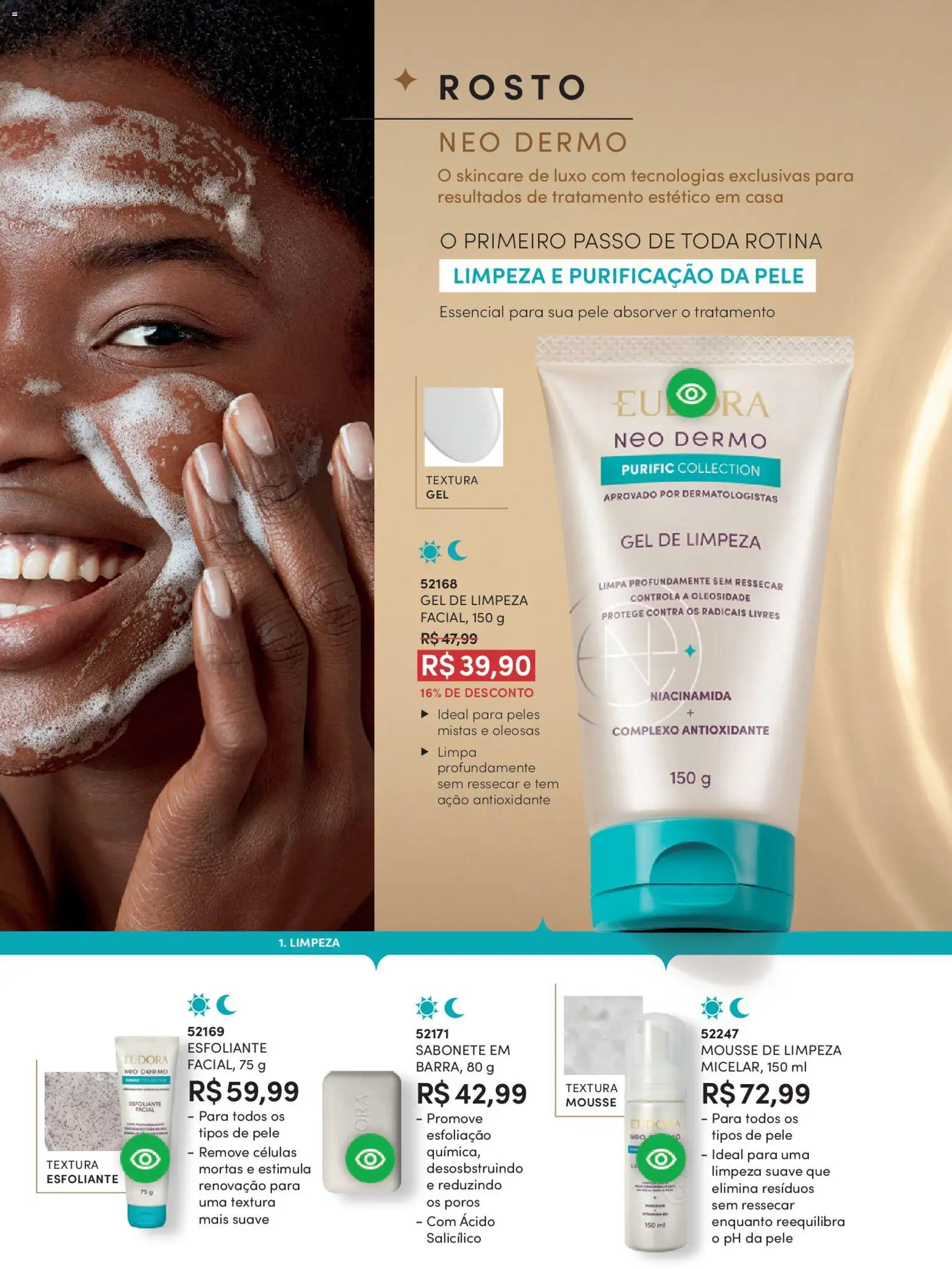 Eudora Folheto - válido de 01.04.2026 | Página: 44 | Produtos: Mousse, Gel de limpeza, Sabonete