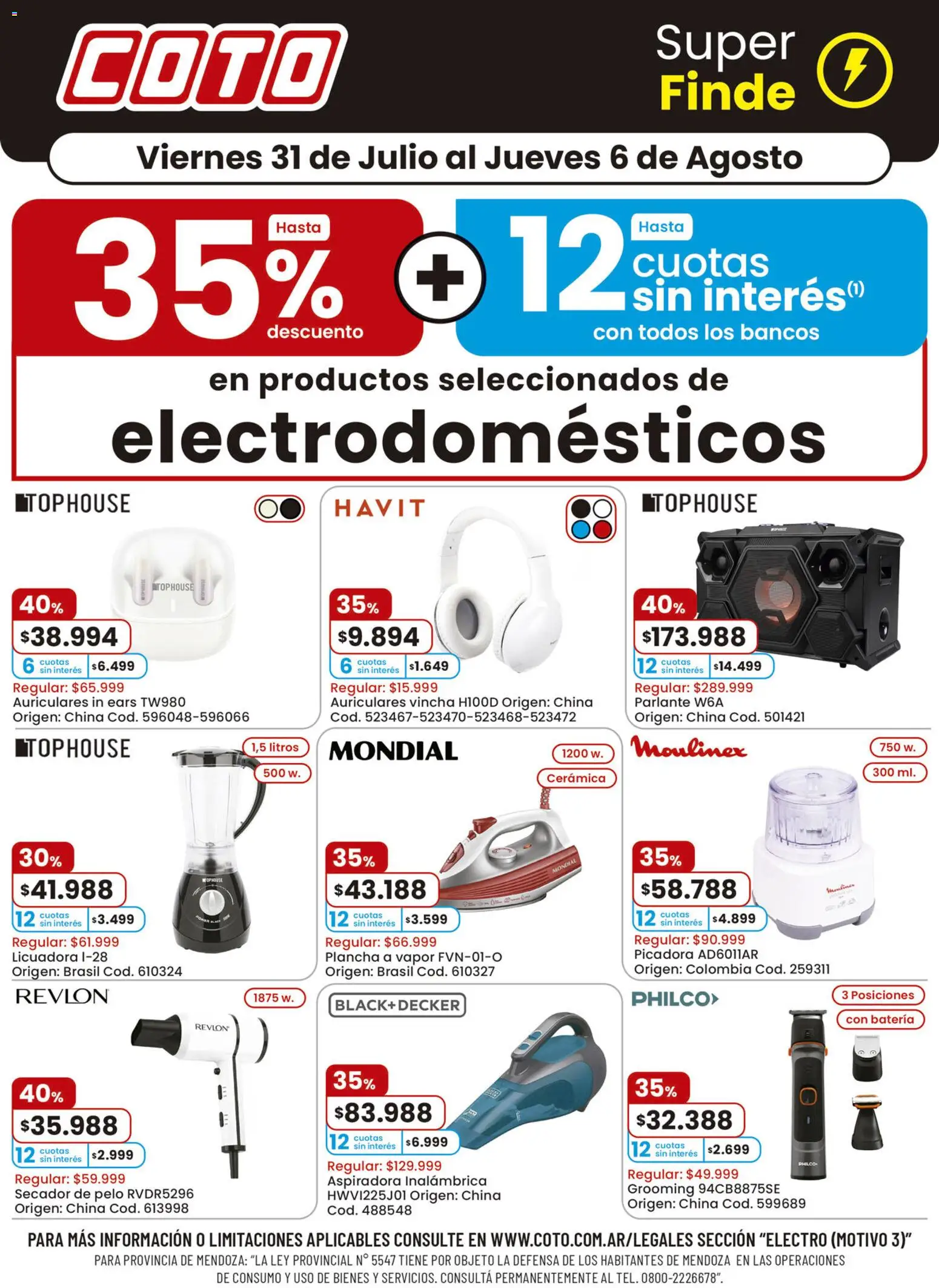Coto ofertas │ válido desde el 31/07/2026 | Página: 1 | Productos: Vincha, Batería, Parlante, Licuadora