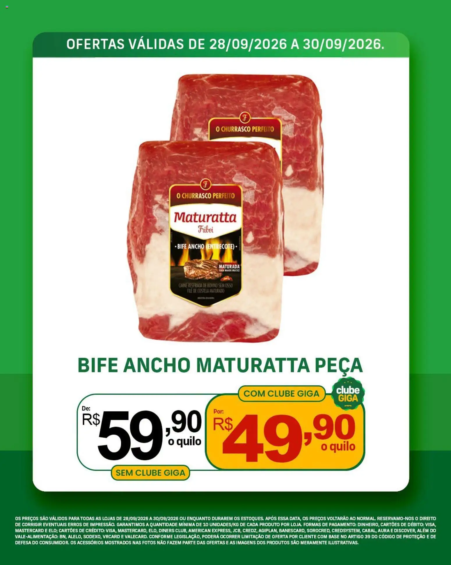 GIGA Atacado Folheto - válido de 28/09/2026 | Página: 9 | Produtos: Filé de costela, Bife ancho, Base, Carne