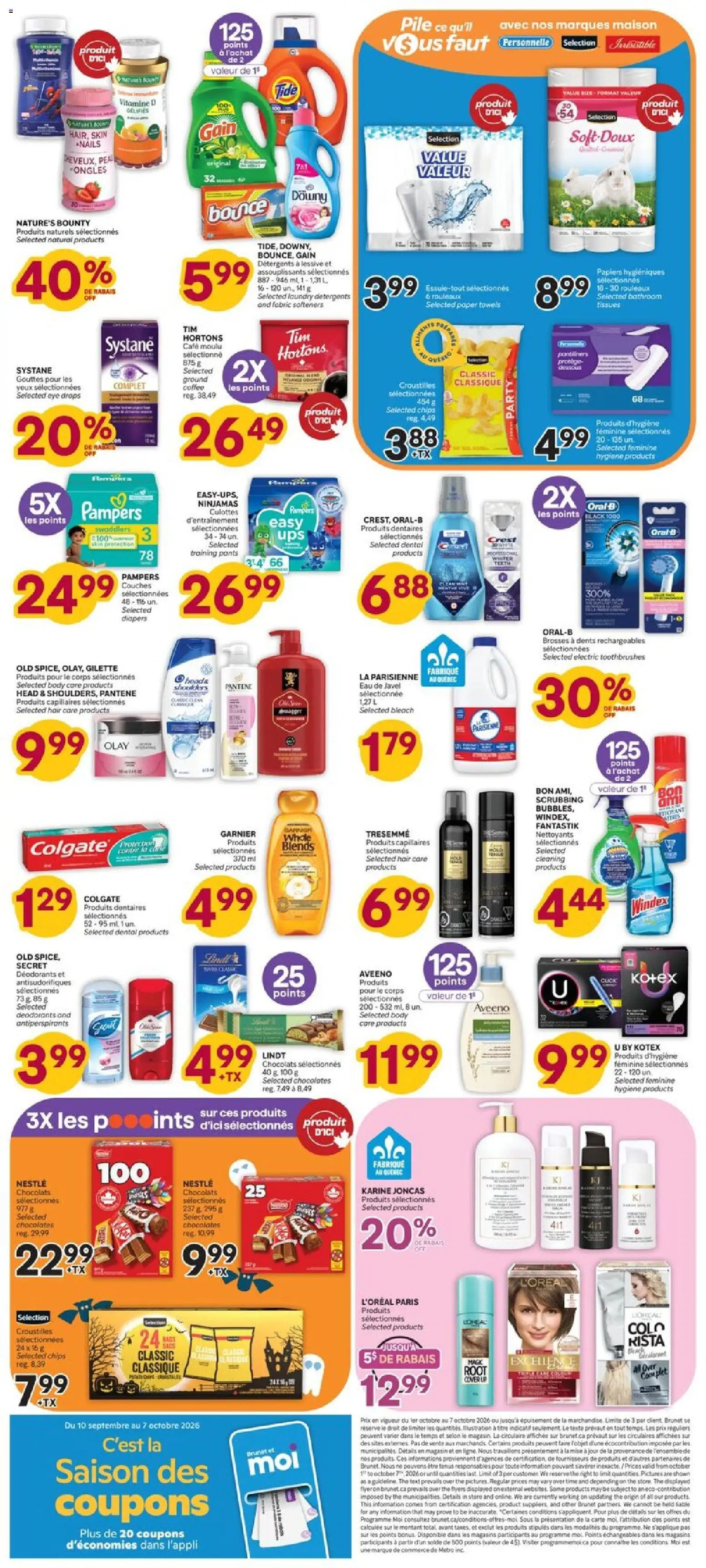 Brunet flyer valid from Oct 1, 2026 | Page: 2 | Products: Cake, Diapers, Towels, Coffee