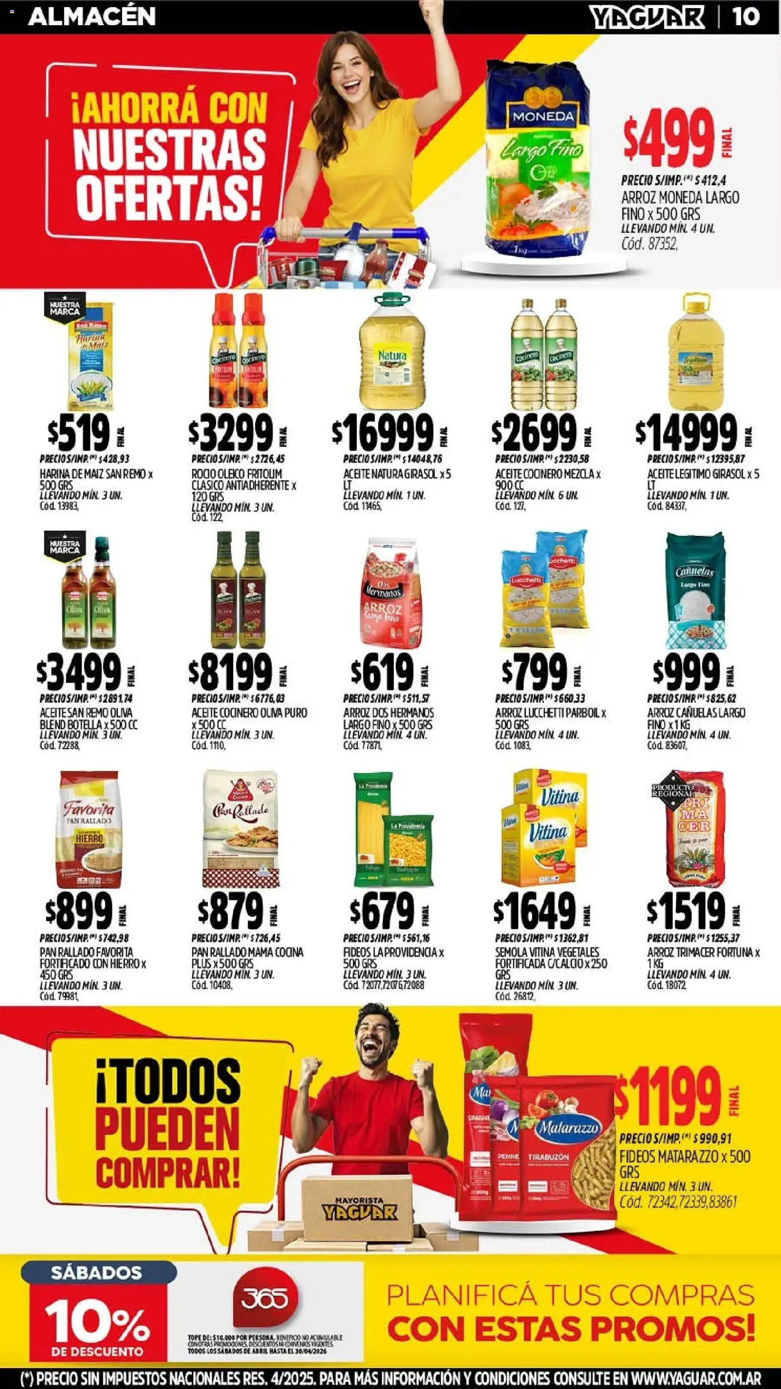Yaguar - Oferta Semanal Santa Fé │ válido desde el 11.05.2026 | Página: 10 | Productos: Aceite, Oliva, Arroz, Fideos
