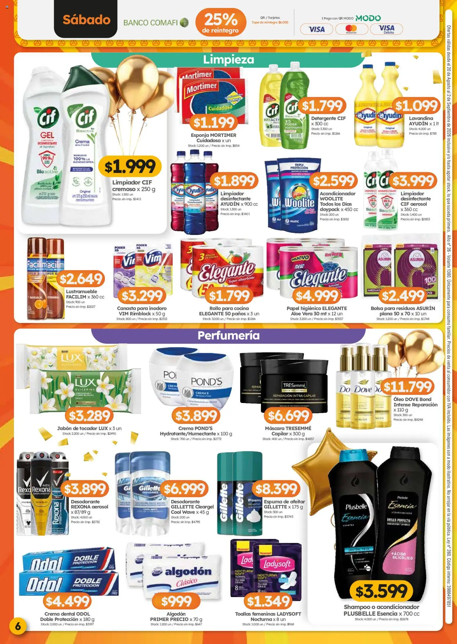 Cordiez ofertas │ válido desde el 20/08/2026 | Página: 6 | Productos: Desinfectante, Papel higiénico, Algodón, Jabón