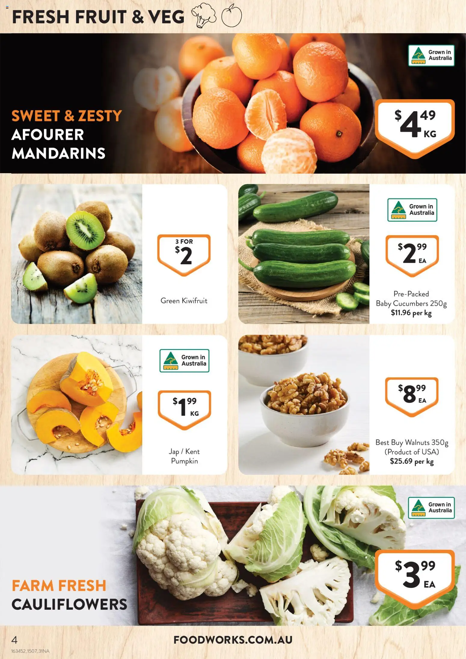 Foodworks catalogue - valid from 15/07/2026 | Page: 4 | Products: Walnuts, Kiwifruit, Cucumbers, Pumpkin