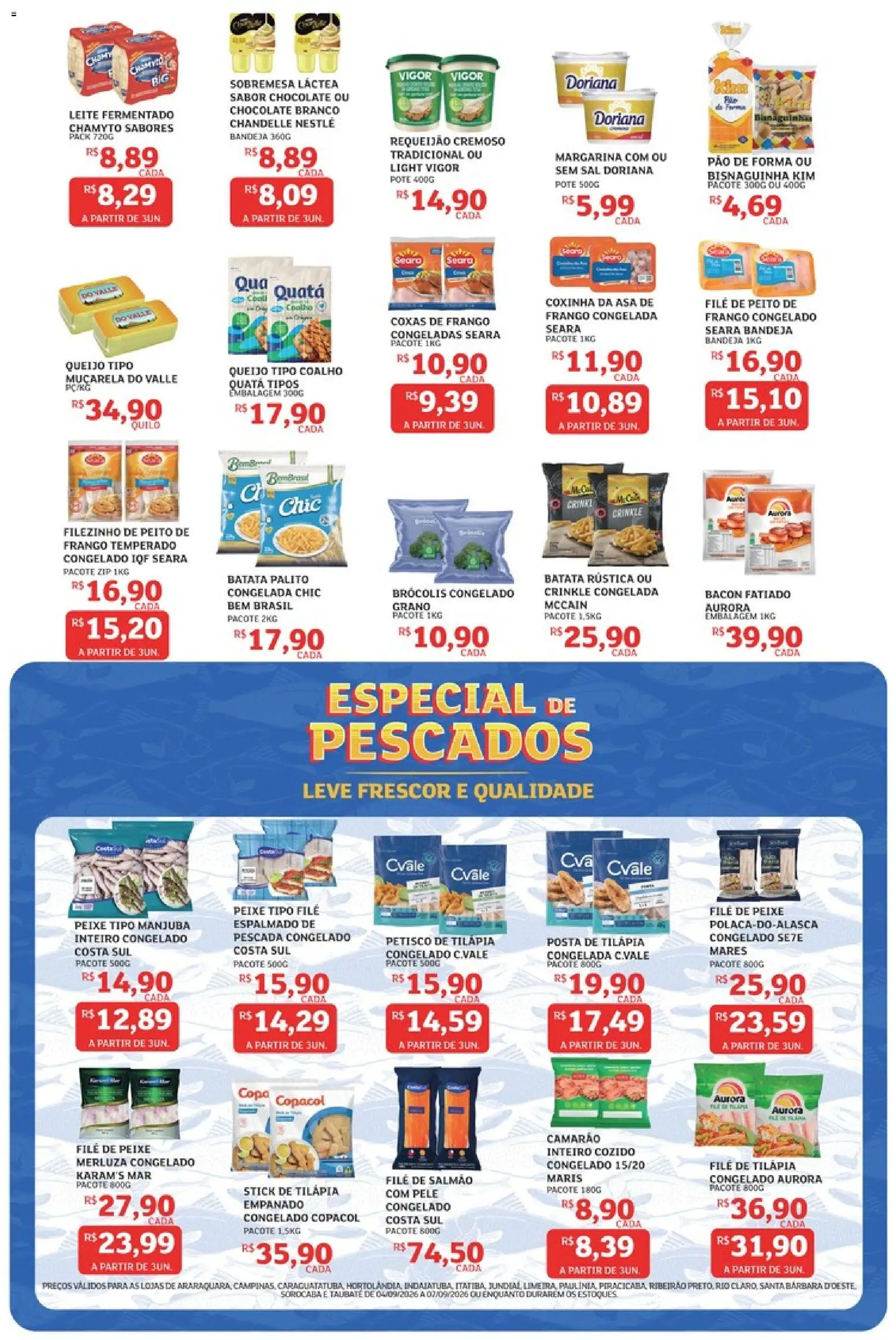 Assaí Atacadista Folheto - válido de 04/09/2026 | Página: 3 | Produtos: Filé de salmão, Tilápia, Copa, Peito de frango