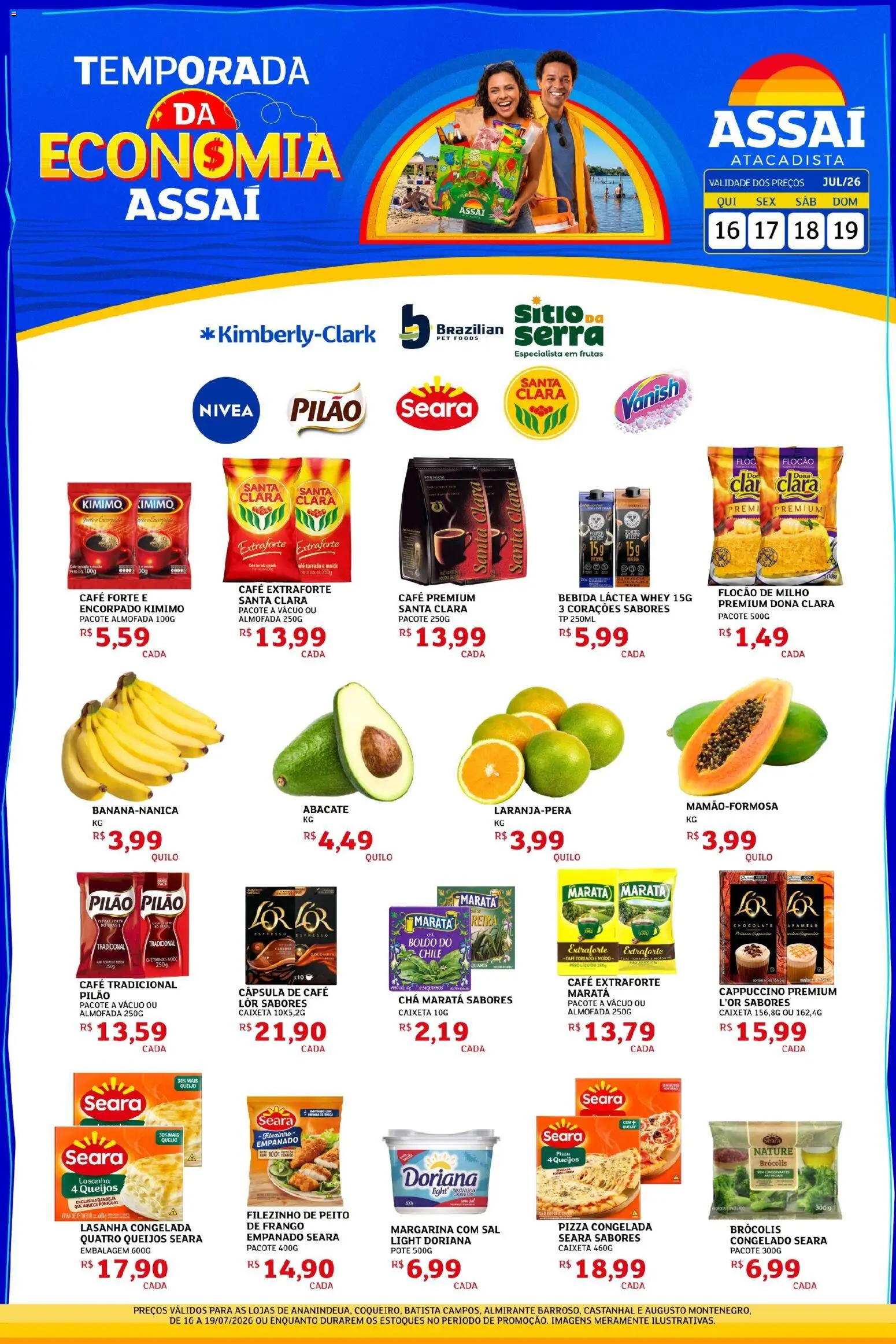 Assaí Atacadista Folheto - válido de 16/07/2026 | Página: 1 | Produtos: Almofada, Pizza, Chá, Brócolis