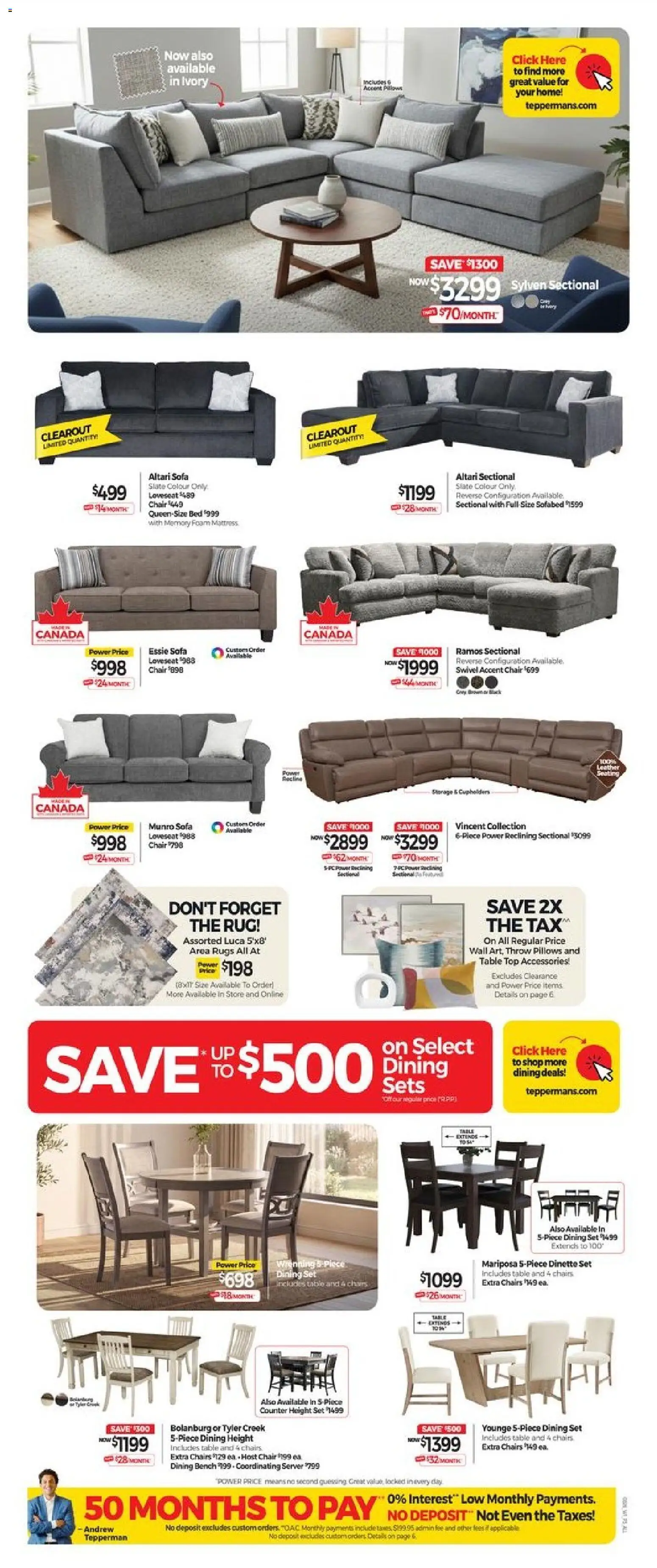 Tepperman's flyer valid from Jul 31, 2026 | Page: 3 | Products: Bed, Sofa, Table, Chair
