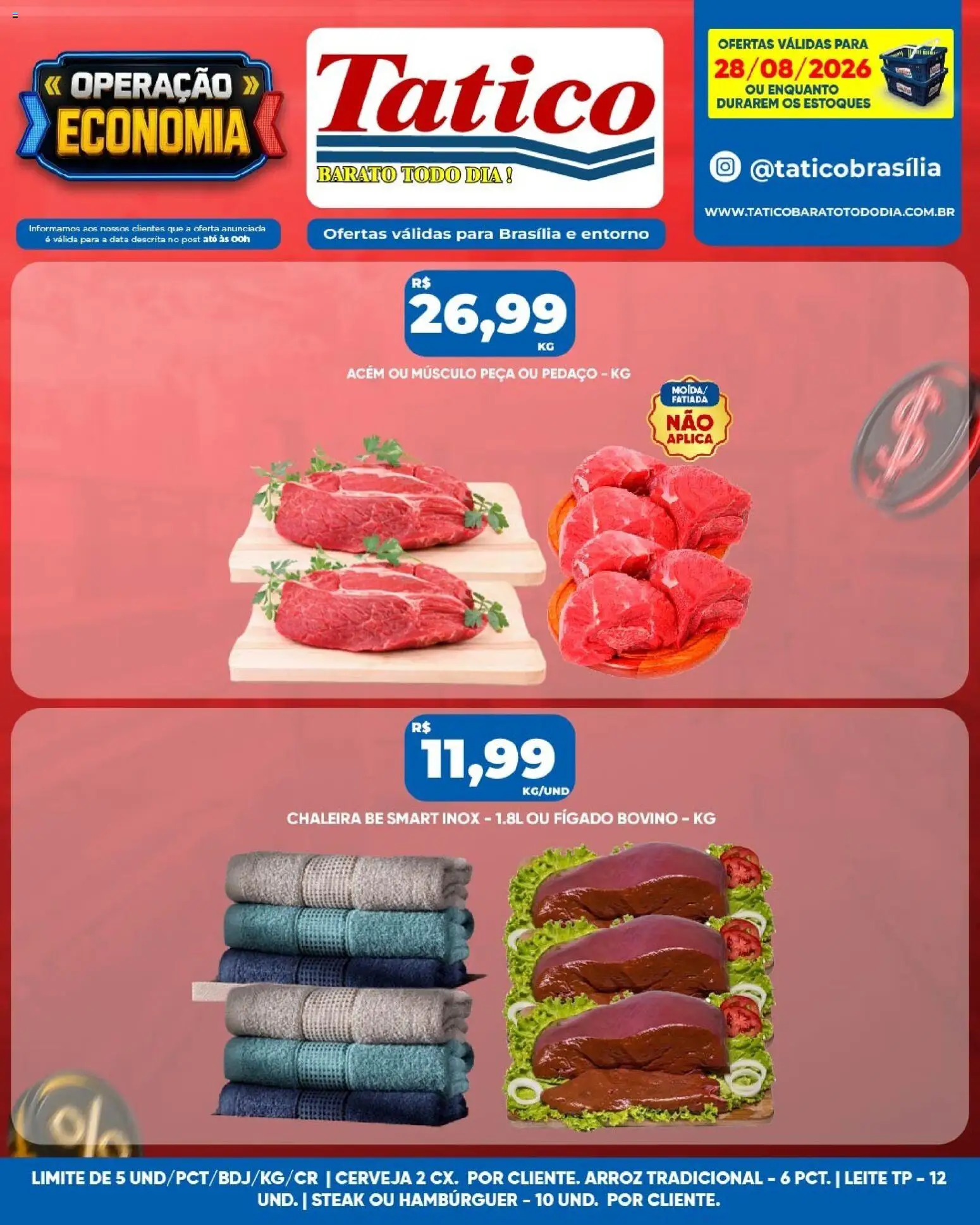 Tatico Folheto - válido de 28/08/2026 | Página: 11 | Produtos: Acém, Cerveja, Arroz, Fígado