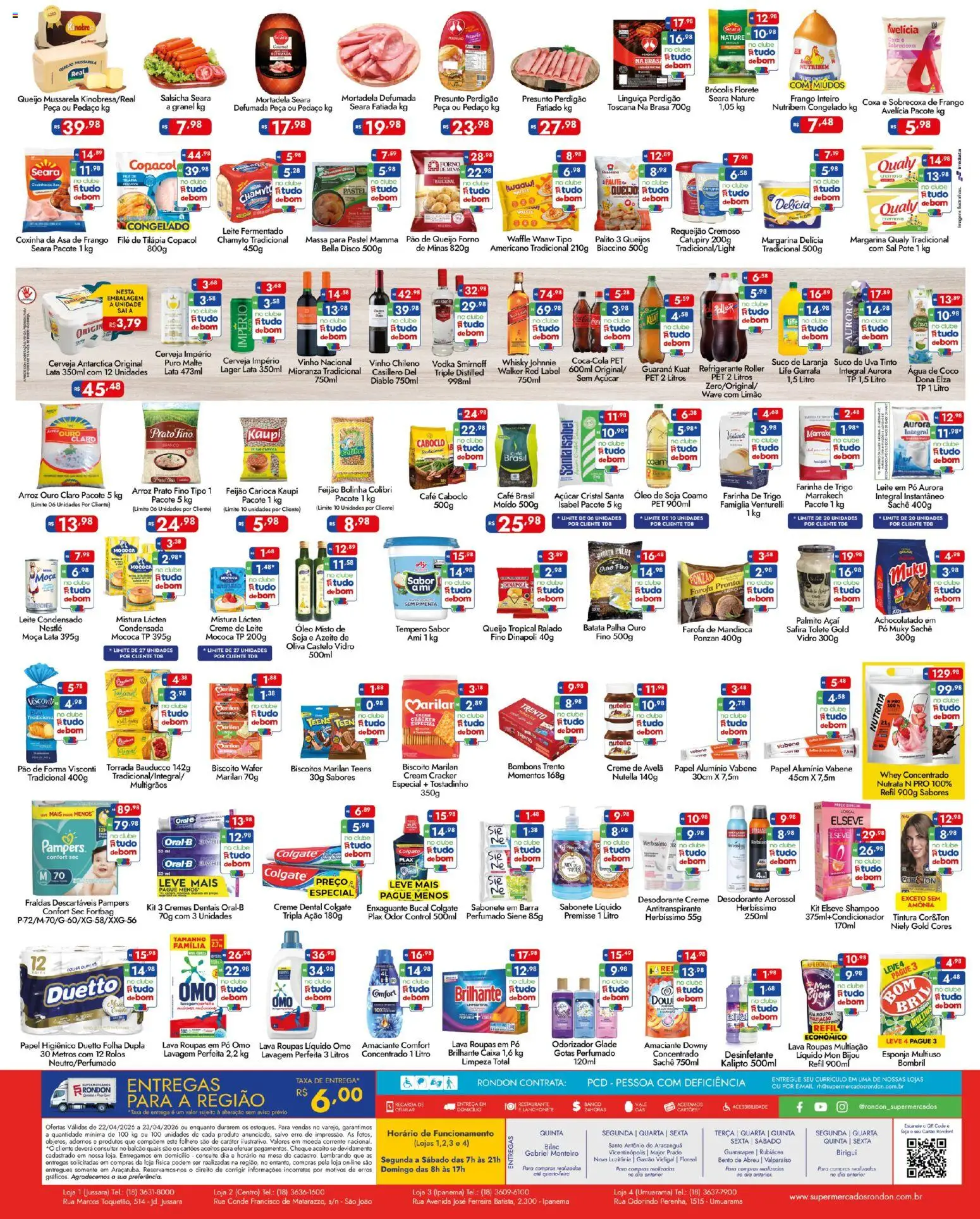 Supermercados Rondon Folheto - válido de 22.04.2026 | Página: 2 | Produtos: Enxaguante bucal, Salsicha, Pão, Soja