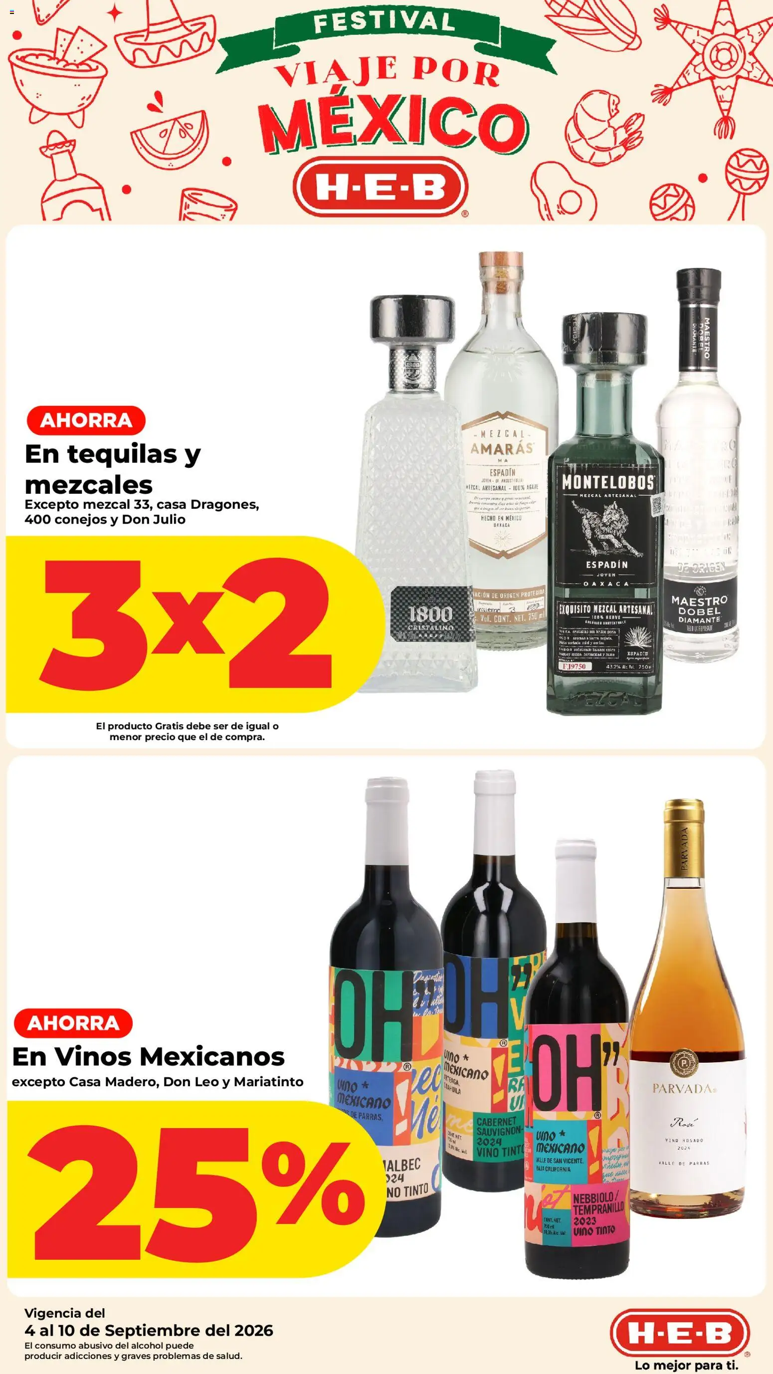 Nuevas ofertas de H-E-B válidas en toda la República Mexicana desde el 04/09/2026. ¡Encuentra las mejores ofertas en H-E-B folleto! | Página: 5 | Productos: Vino tinto, Vino rosado, Agave, Alcohol