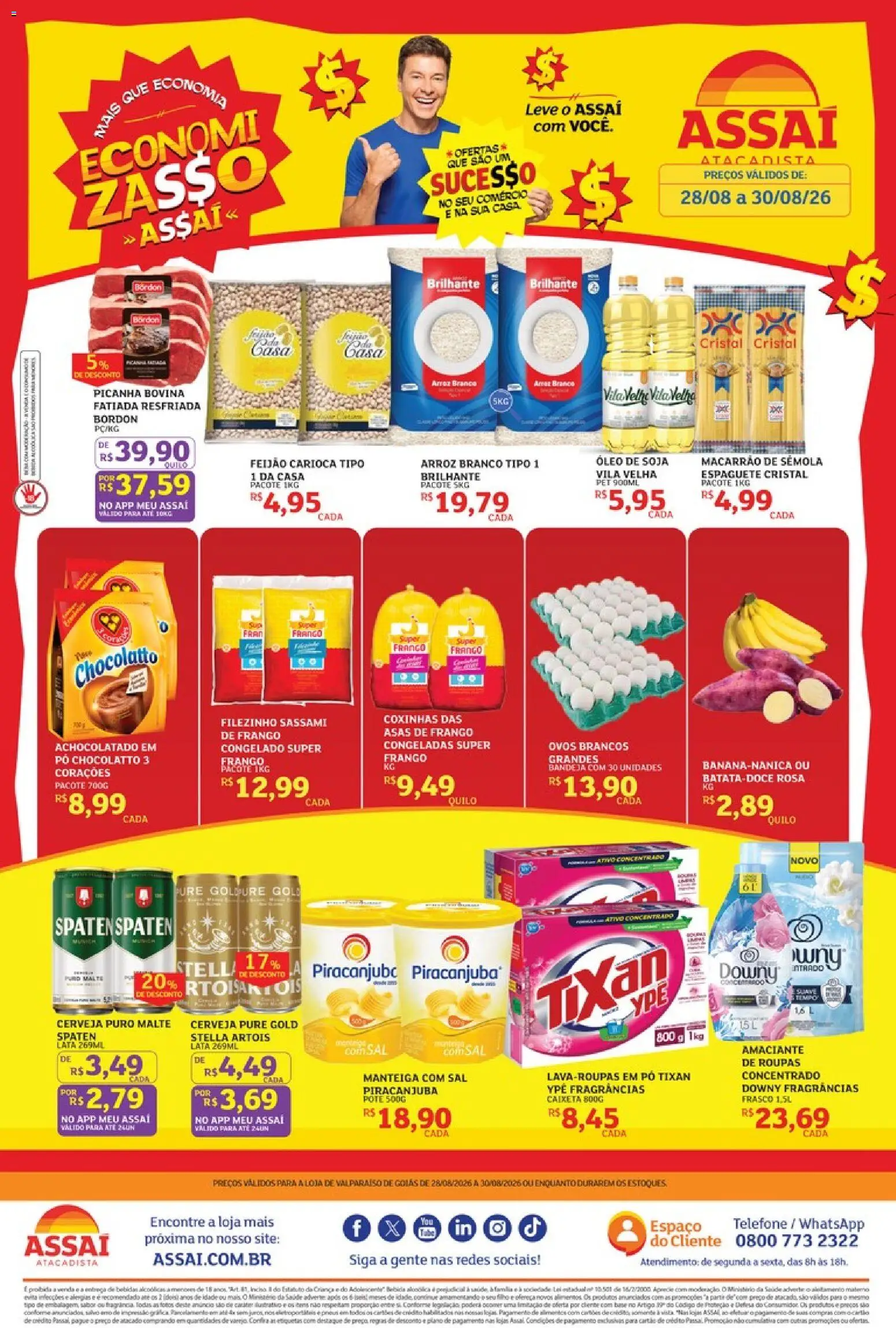 Assaí Atacadista Folheto - válido de 28/08/2026 | Página: 1 | Produtos: Pó, Bebidas, Macarrão, Roupas