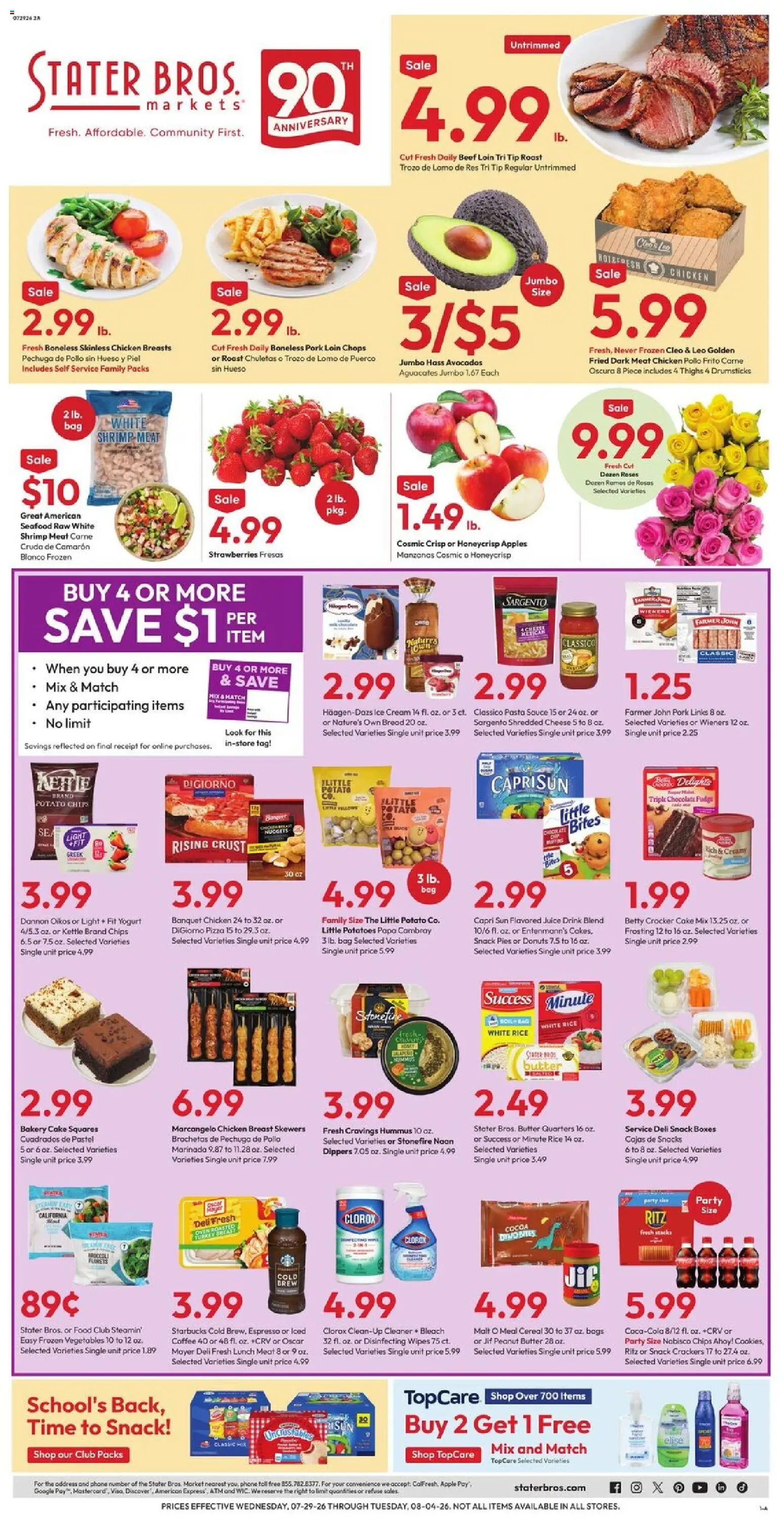 Stater Bros Weekly Ad - valid from 07/29/2026 | Page: 1 | Products: Cheese, Yogurt, Juice, Phone