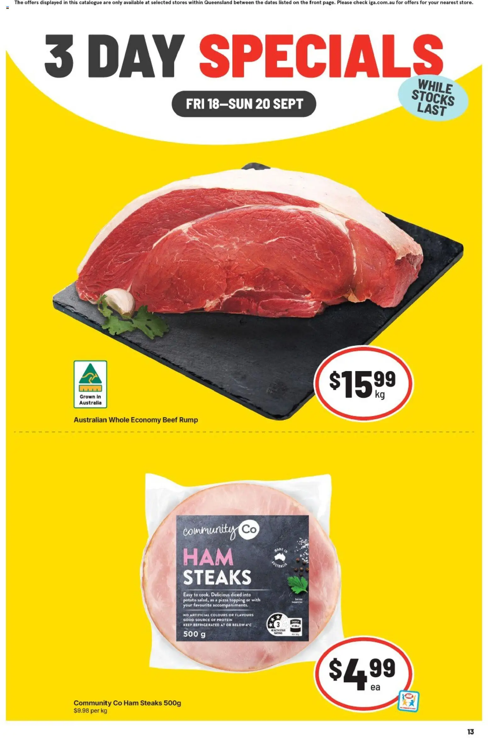 IGA catalogue - valid from 18/09/2026 | Page: 1 | Products: Protein, Ham, Pizza, Beef