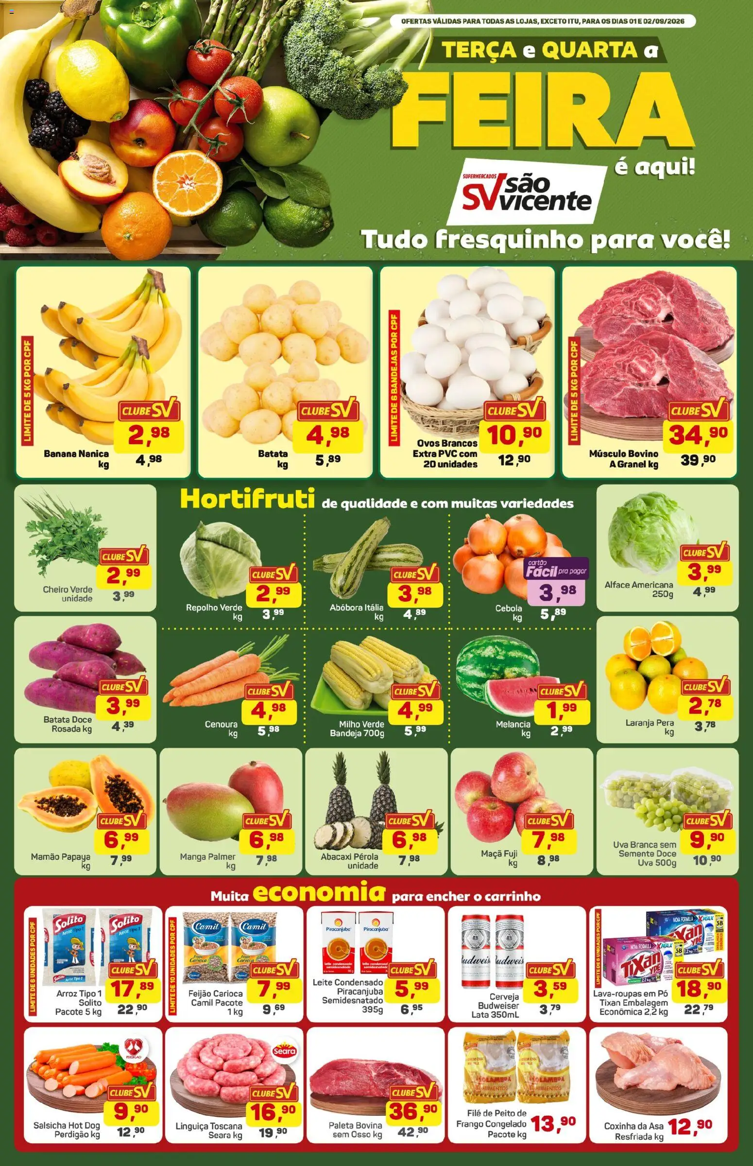 Supermercados São Vicente Folheto - válido de 01/09/2026 | Página: 1 | Produtos: Pera, Alface americana, Milho verde, Repolho