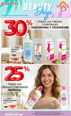 Vista previa de Del Sol y Woolworth catálogo, nuevo folleto de la tienda, válido en México a partir del 23/07/2026 | Página: 6 | Productos: Crema, Crema corporal