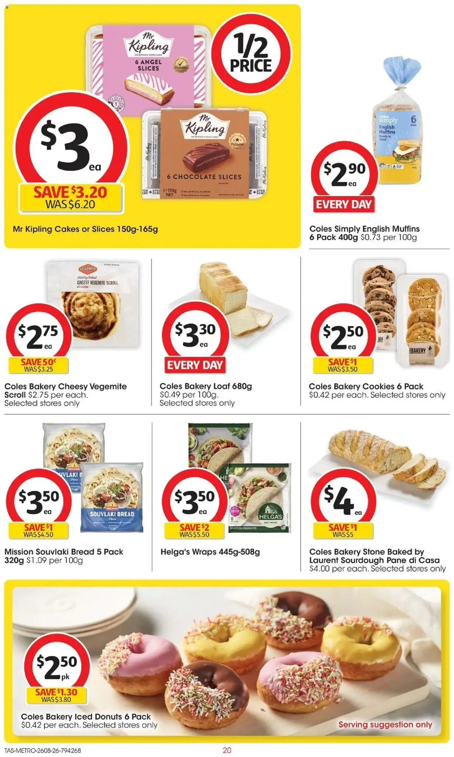 Coles catalogue - valid from 26/08/2026 | Page: 20 | Products: Bread, Vegemite, Cookies, Bakery