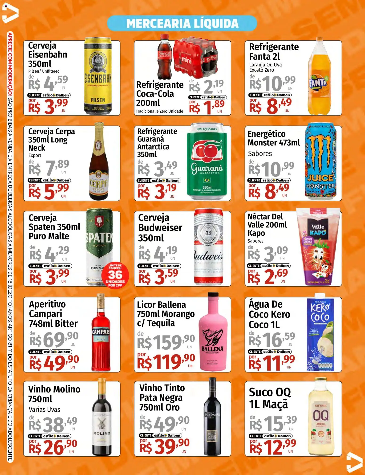 Supermercado Dalben Folheto - válido de 26/06/2026 | Página: 3 | Produtos: Guaraná, Licor, Refrigerante, Campari