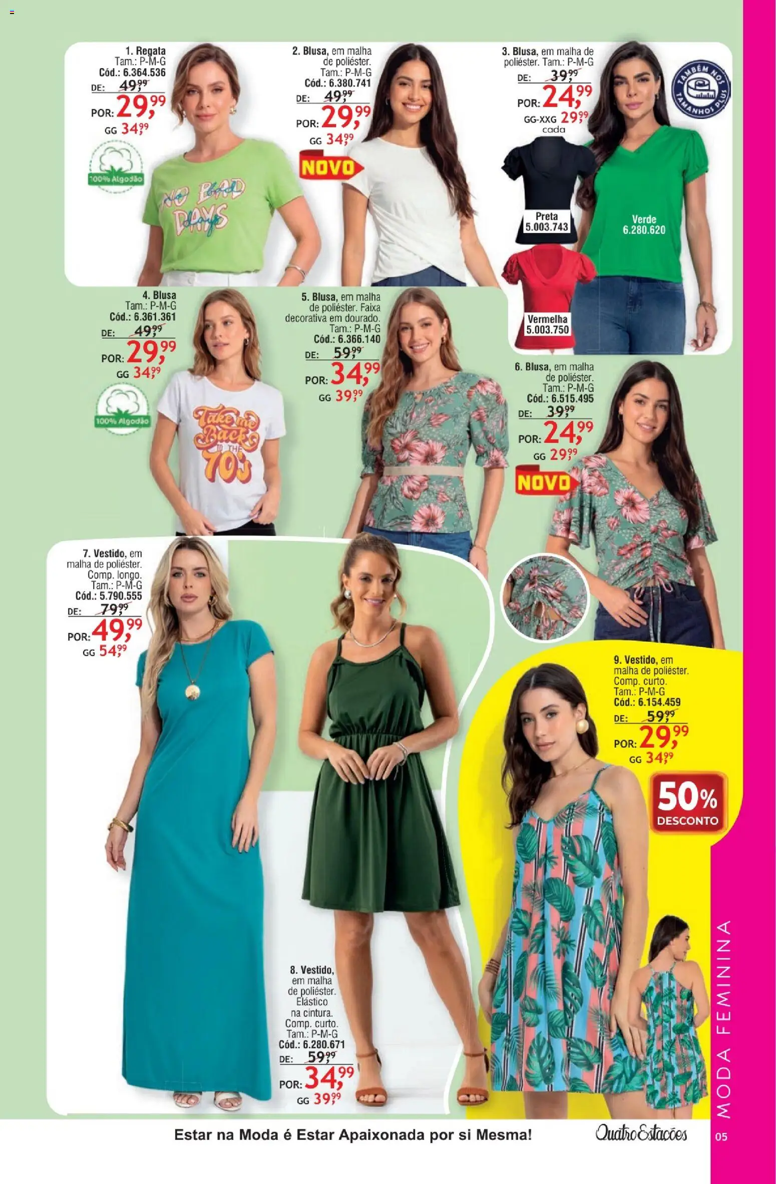 Quatro Estações Folheto - válido de 01/08/2026 | Página: 5 | Produtos: Regata, Blusa, Algodão