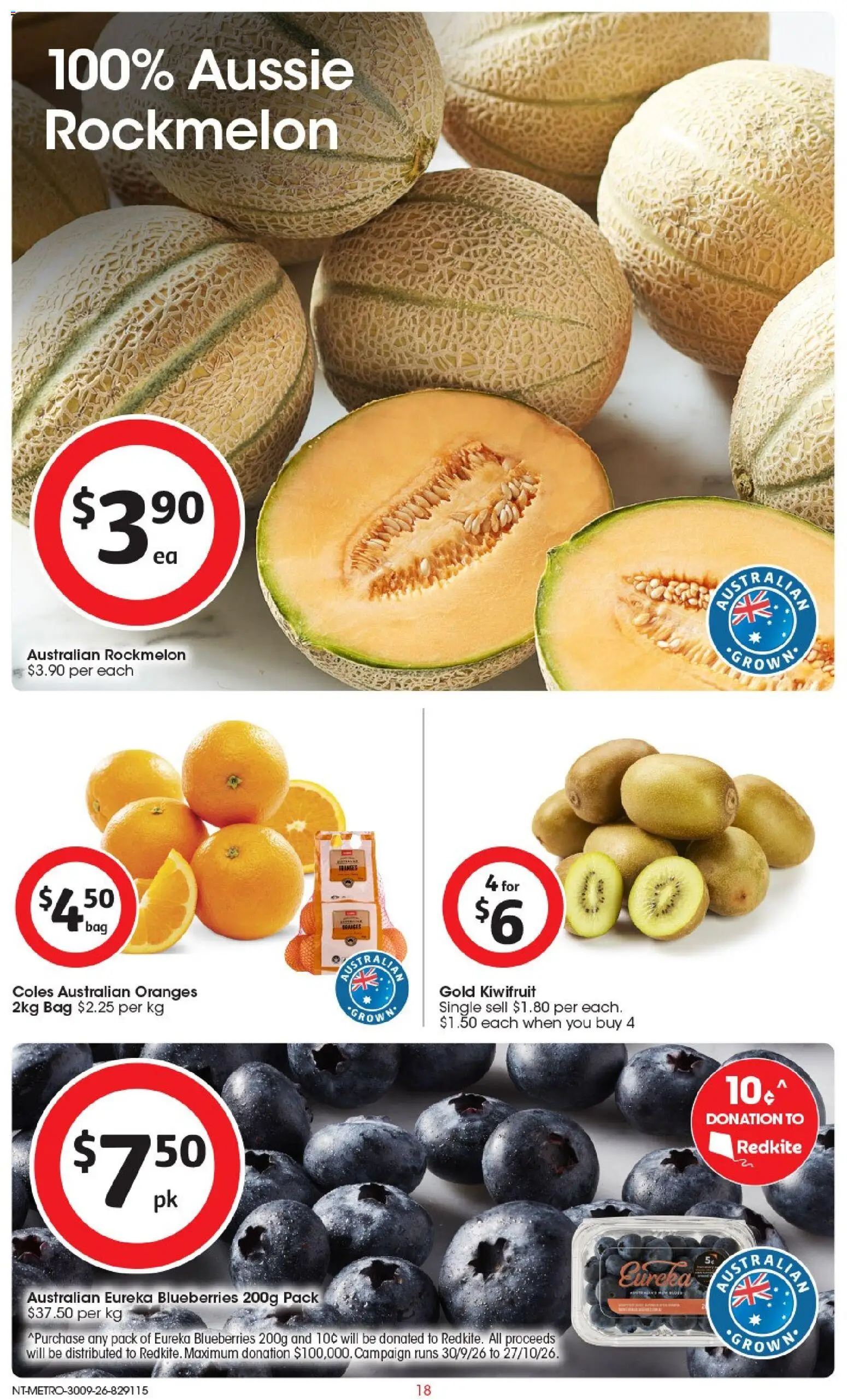 Coles catalogue - valid from 30/09/2026 | Page: 18 | Products: Kiwifruit, Rockmelon, Blueberries, Bag