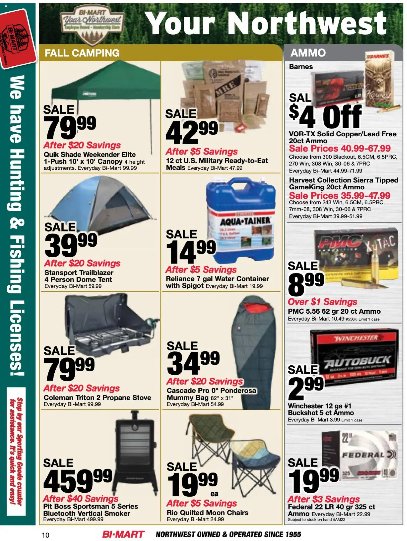 Bi-Mart Memberships Savings Book - valid from 09/15/2026 | Page: 10 | Products: Tent, Water, Bag, Stove
