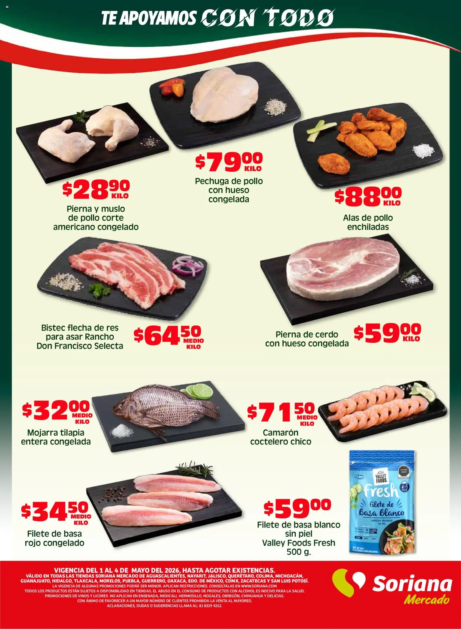 Nuevas ofertas de Soriana válidas en toda la República Mexicana desde el 01.05.2026. ¡Encuentra las mejores ofertas en Soriana Fin de Semana Mercado: Ags, Nay, Jal, Qro, Col, Mich, Gto, Hgo, Tlax, Mor, Pue, Gro, Oax, Edo. de Mex, CDMX, Zac y SLP! | Página: 2 | Productos: Pollo, Cerdo, Res, Té