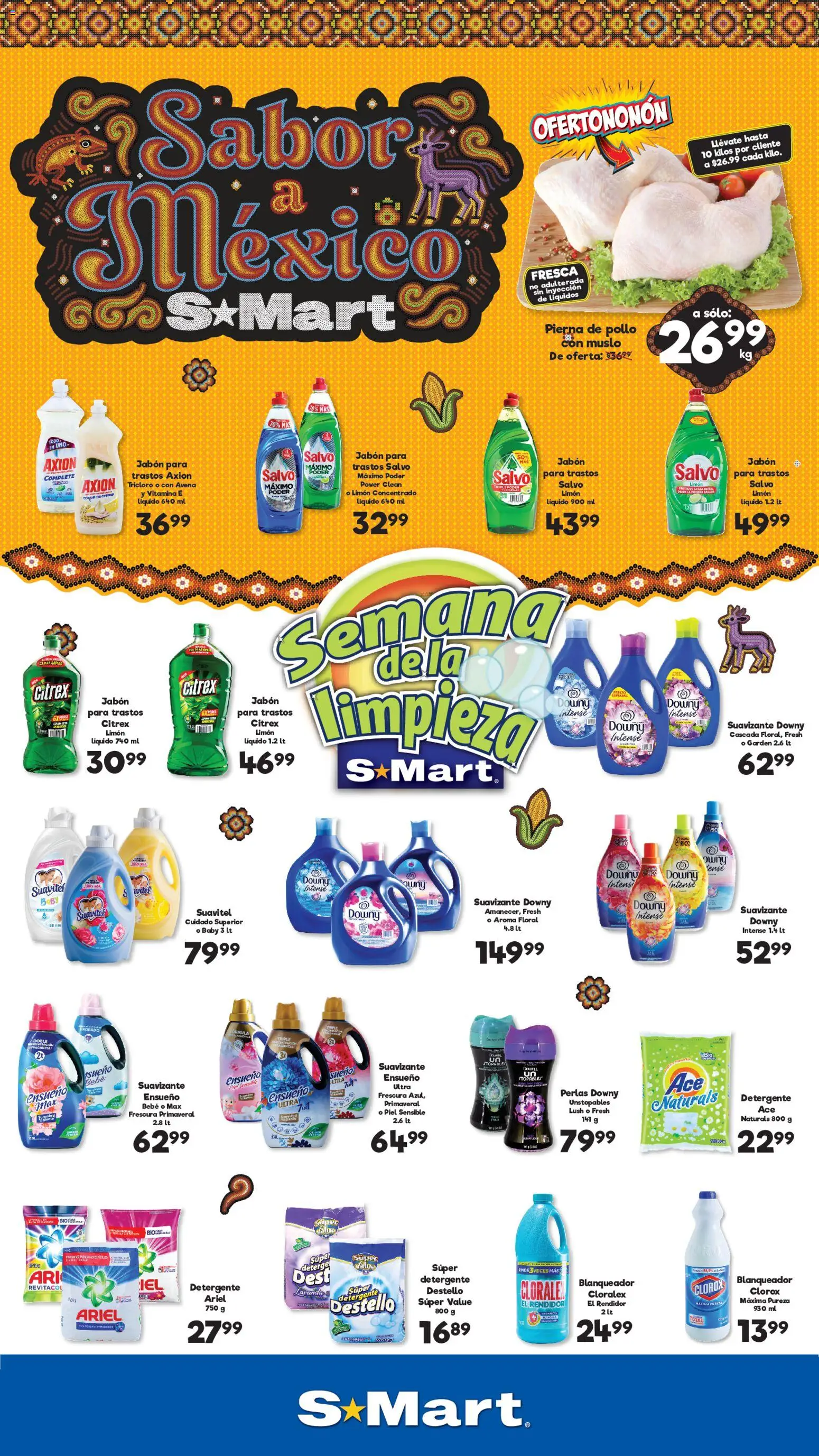 Nuevas ofertas de S-Mart válidas en toda la República Mexicana desde el 04/09/2026. ¡Encuentra las mejores ofertas en S-Mart folleto Ofertas de feria Ciudad Juárez! | Página: 1 | Productos: Pollo, Detergente, Limón, Suavizante