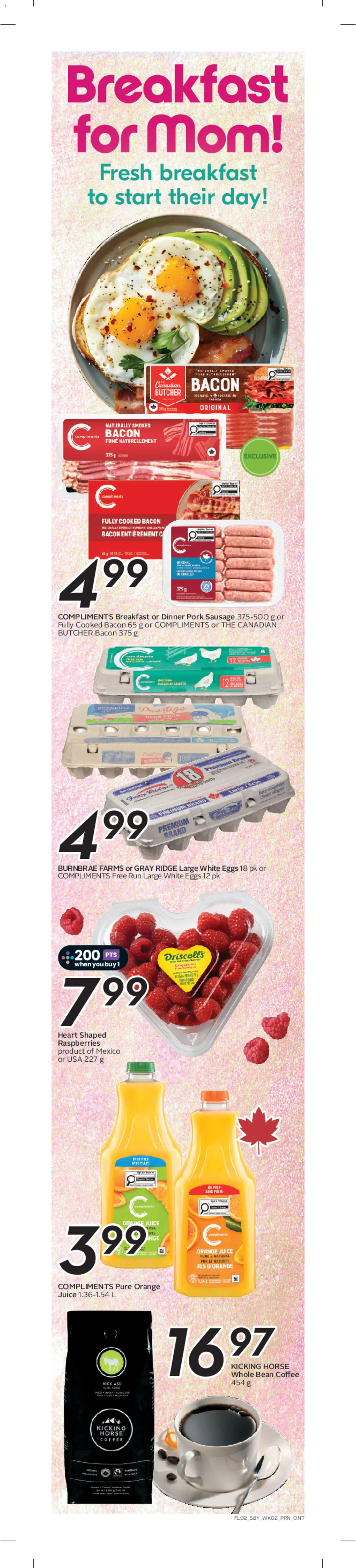 Sobeys flyer valid from 07.05.2026 | Page: 3 | Products: Eggs, Coffee, Juice, Pork
