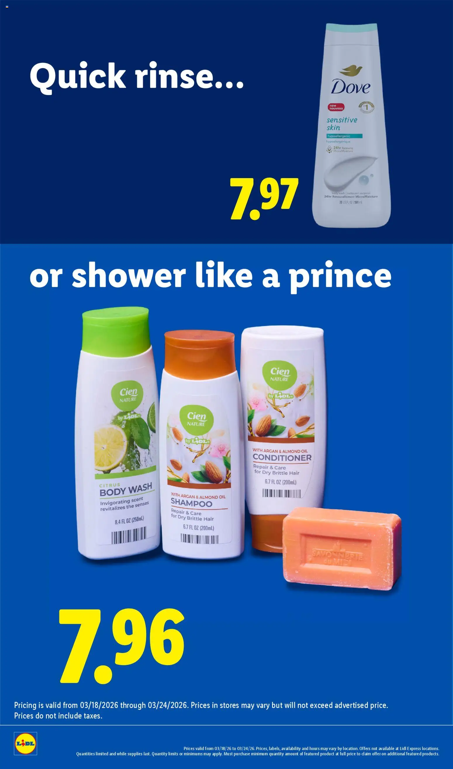 Lidl Weekly Ad - valid from 18.03.2026 | Page: 12 | Products: Shower, Shampoo, Conditioner, Body Wash