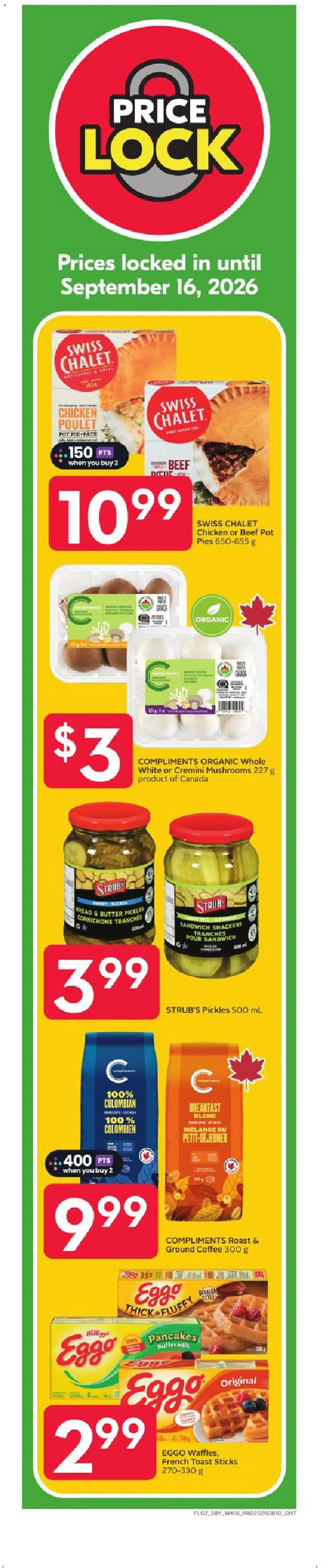 Sobeys flyer valid from Aug 13, 2026 | Page: 3 | Products: Toast, Mushrooms, Coffee, Chicken