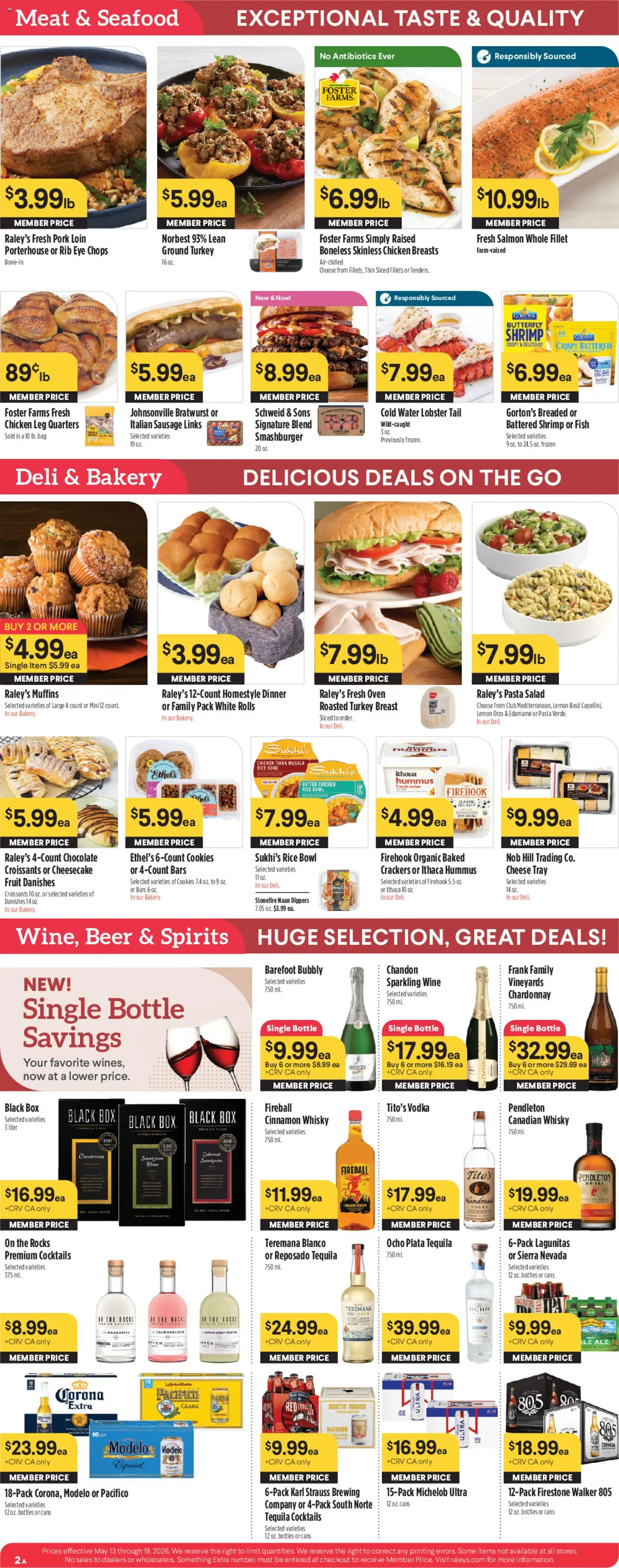 Raley's Weekly Ad - valid from 13.05.2026 | Page: 2 | Products: Butter, Cheese, Cookies, Seafood