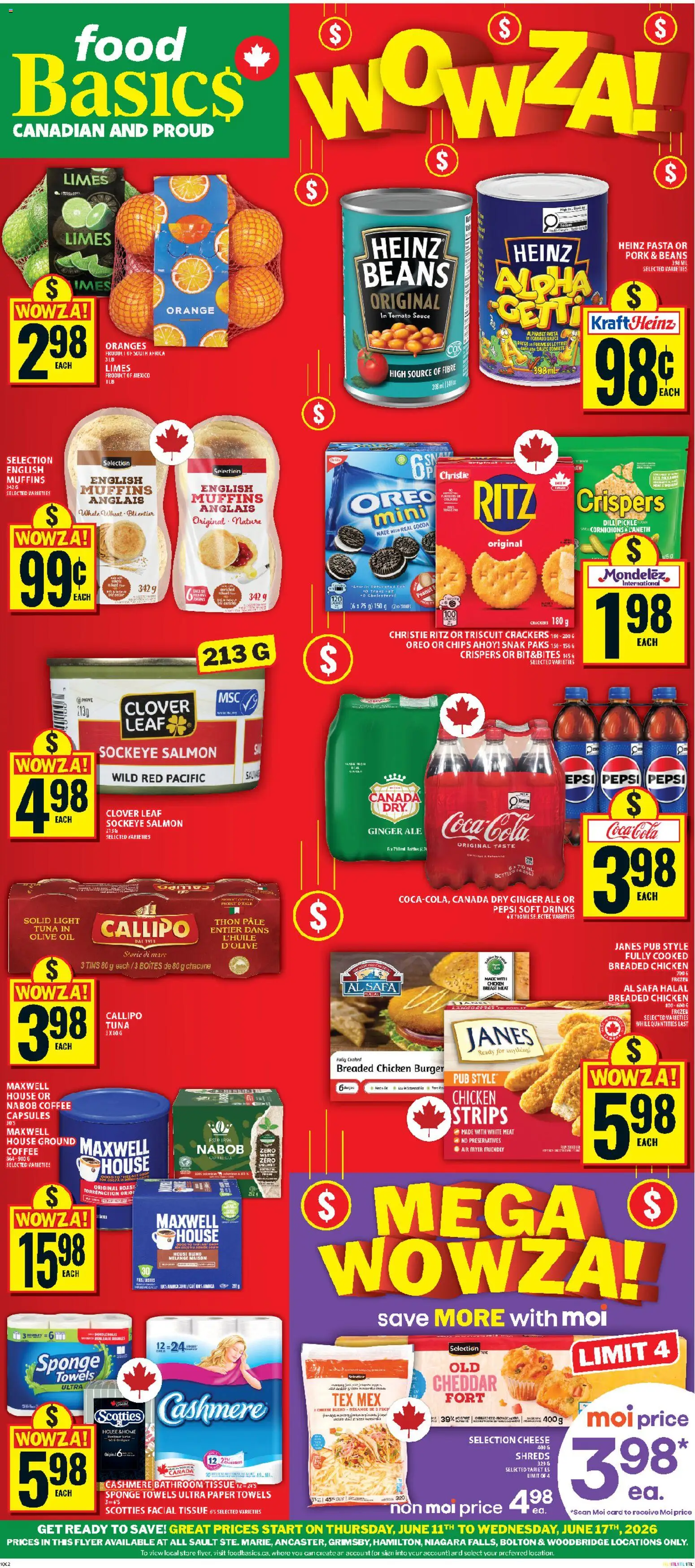 Food Basics flyer valid from 11.06.2026 | Page: 1 | Products: Sponge, Oil, Coffee, Chicken