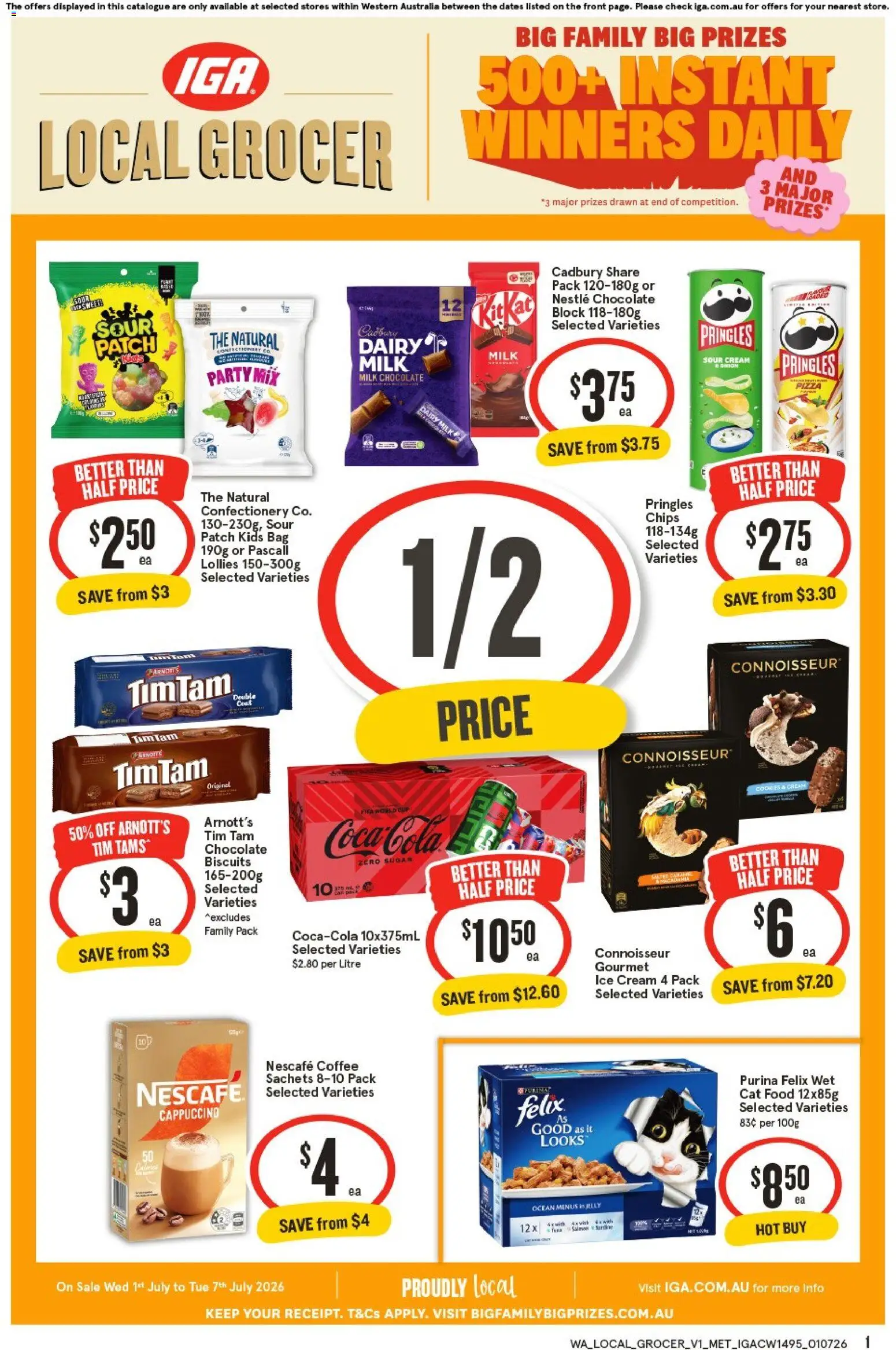 IGA catalogue - valid from 01/07/2026 | Page: 1 | Products: Pizza, Coca Cola, Chips, Bag