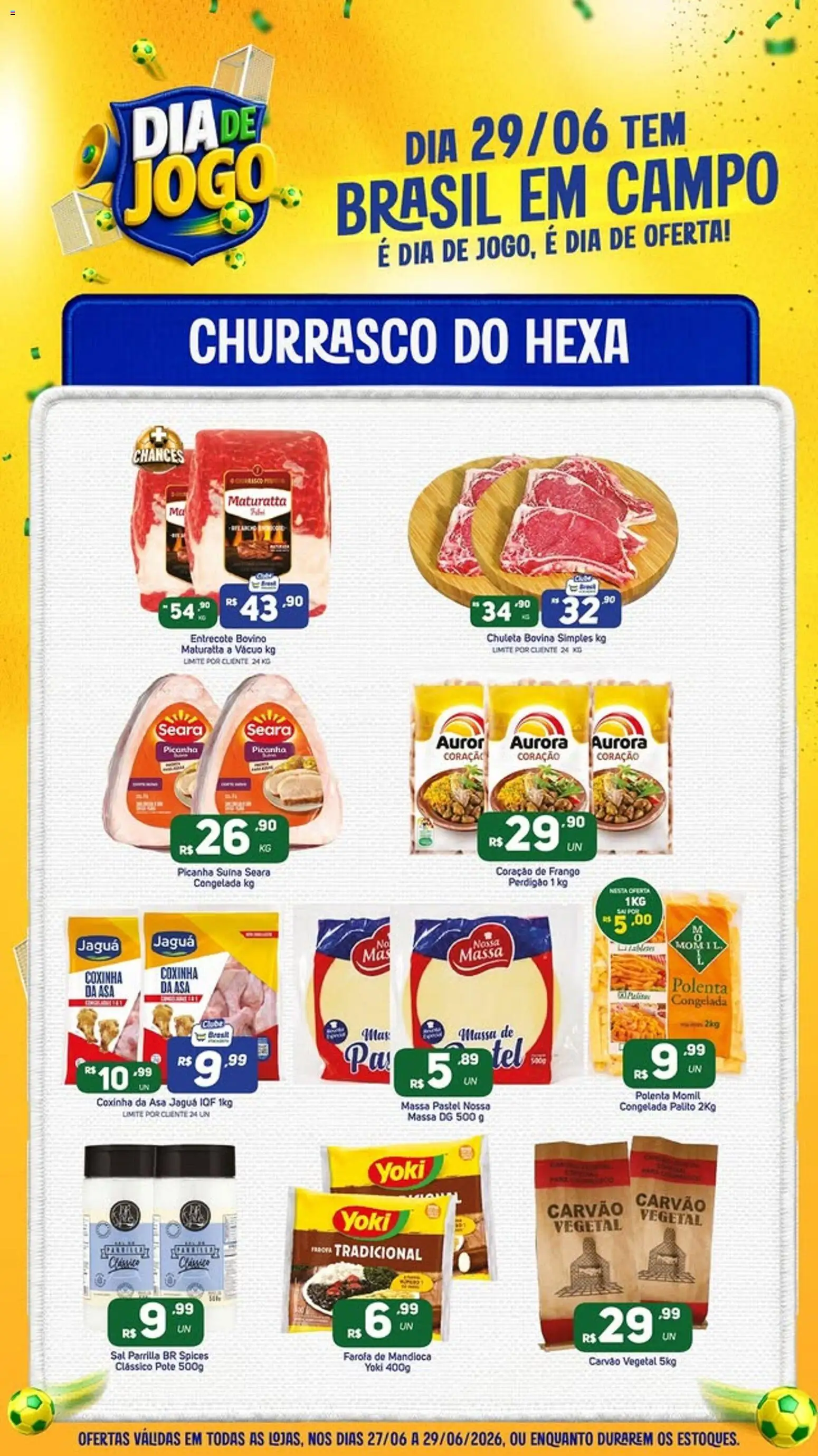 Brasil Atacadista Folheto - válido de 27/06/2026 | Página: 1 | Produtos: Carvão vegetal, Mandioca, Polenta congelada, Frango