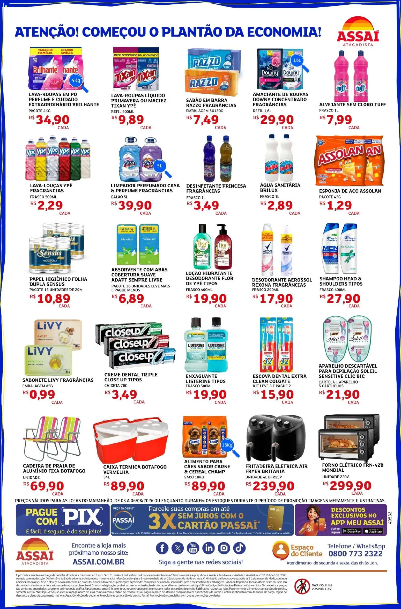 Assaí Atacadista Folheto - válido de 03/08/2026 | Página: 4 | Produtos: Creme, Creme dental, Absorvente, Água sanitária