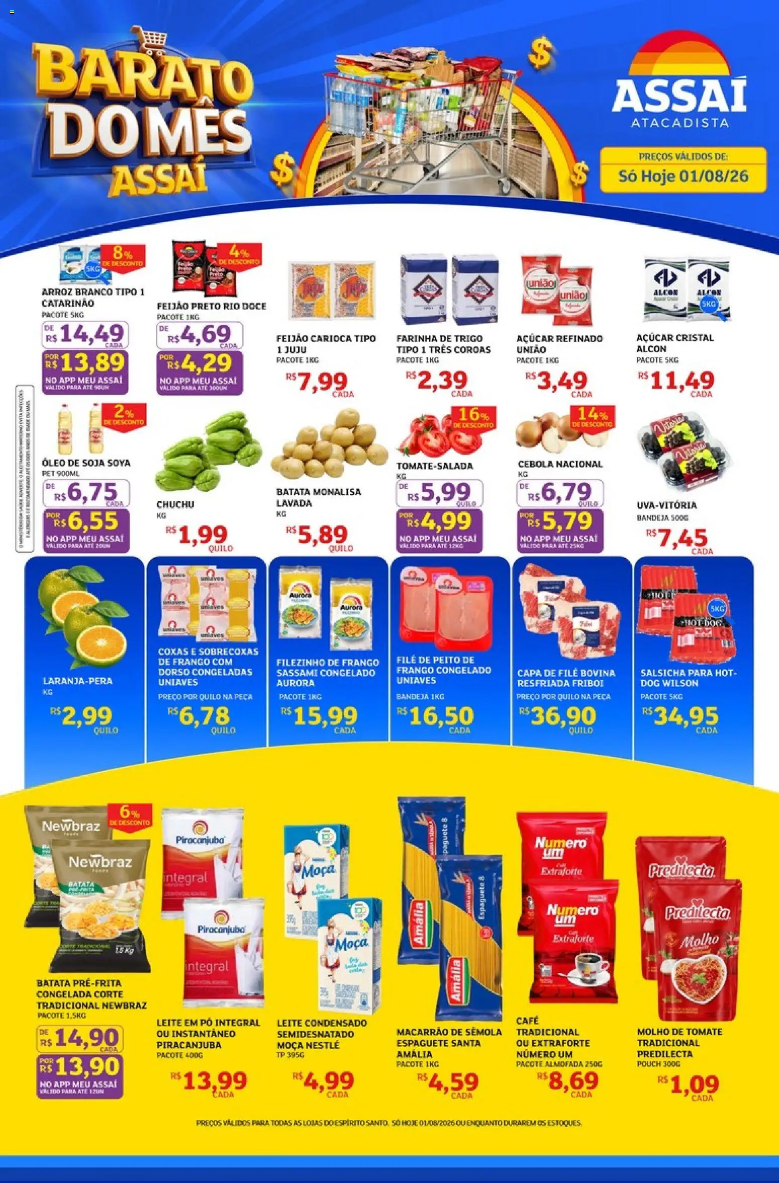 Assaí Atacadista Folheto - válido de 01/08/2026 | Página: 1 | Produtos: Chuchu, Espaguete, Leite, Soja