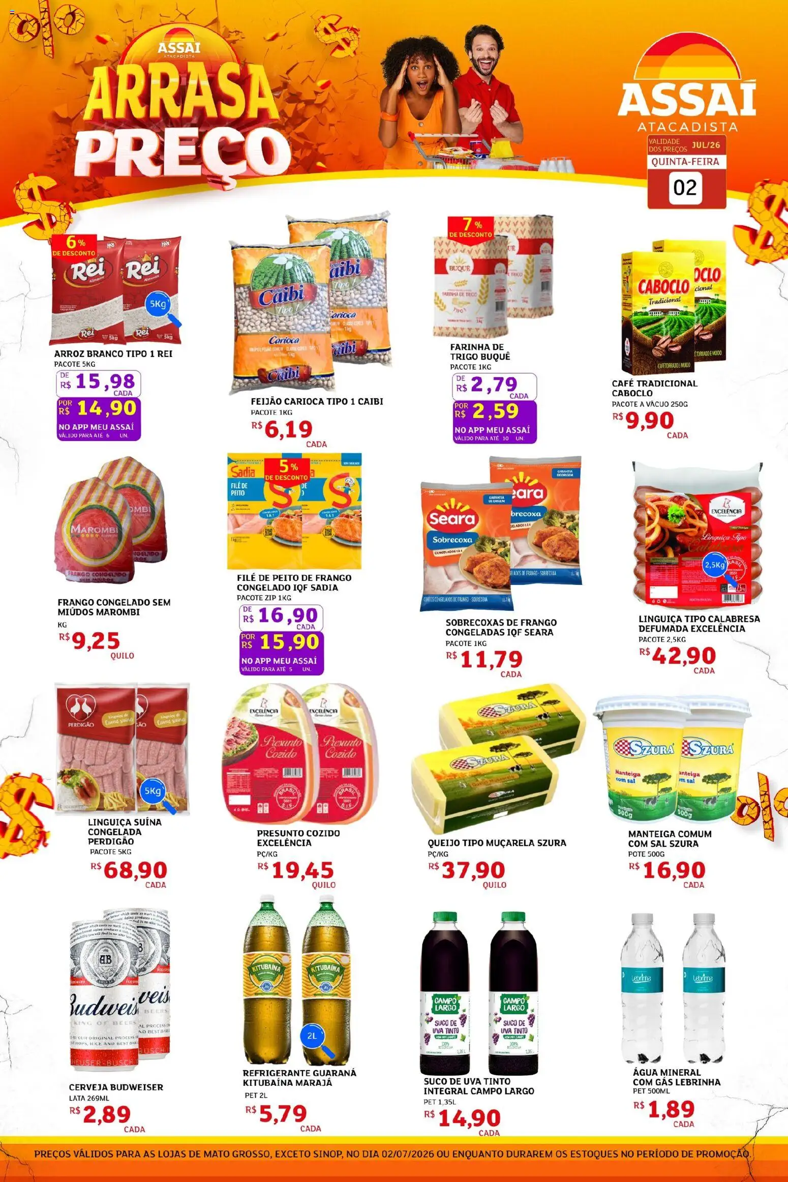 Assaí Atacadista Folheto - válido de 02/07/2026 | Página: 1 | Produtos: Feijão, Café, Muçarela, Carne