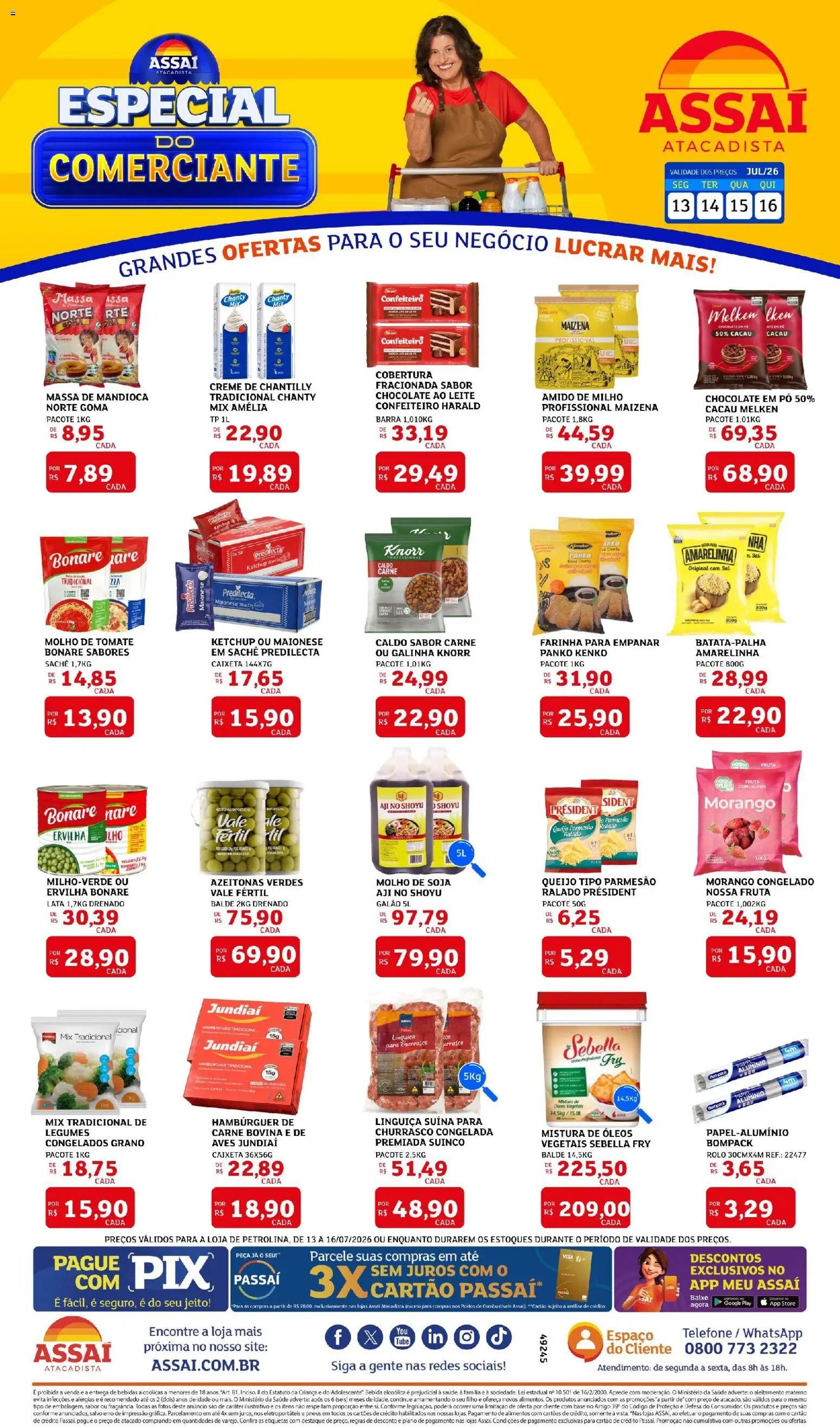 Assaí Atacadista Folheto - válido de 13/07/2026 | Página: 1 | Produtos: Azeitonas, Leite, Carne, Queijo parmesão