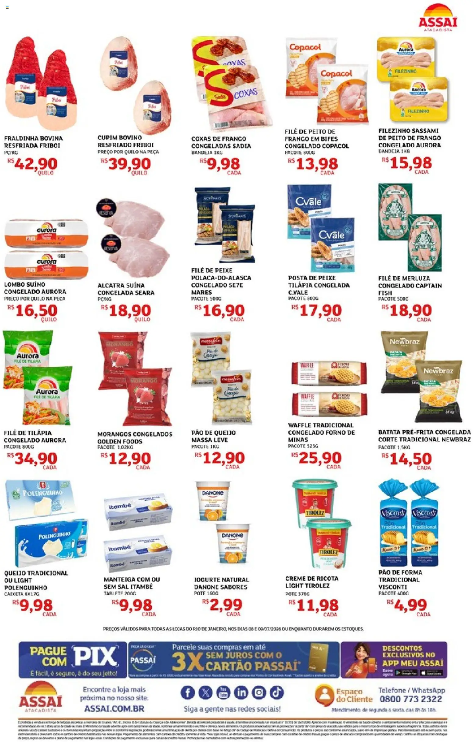 Assaí Atacadista Folheto - válido de 08/07/2026 | Página: 2 | Produtos: Manteiga, Morangos, Bandeja, Filé de tilápia