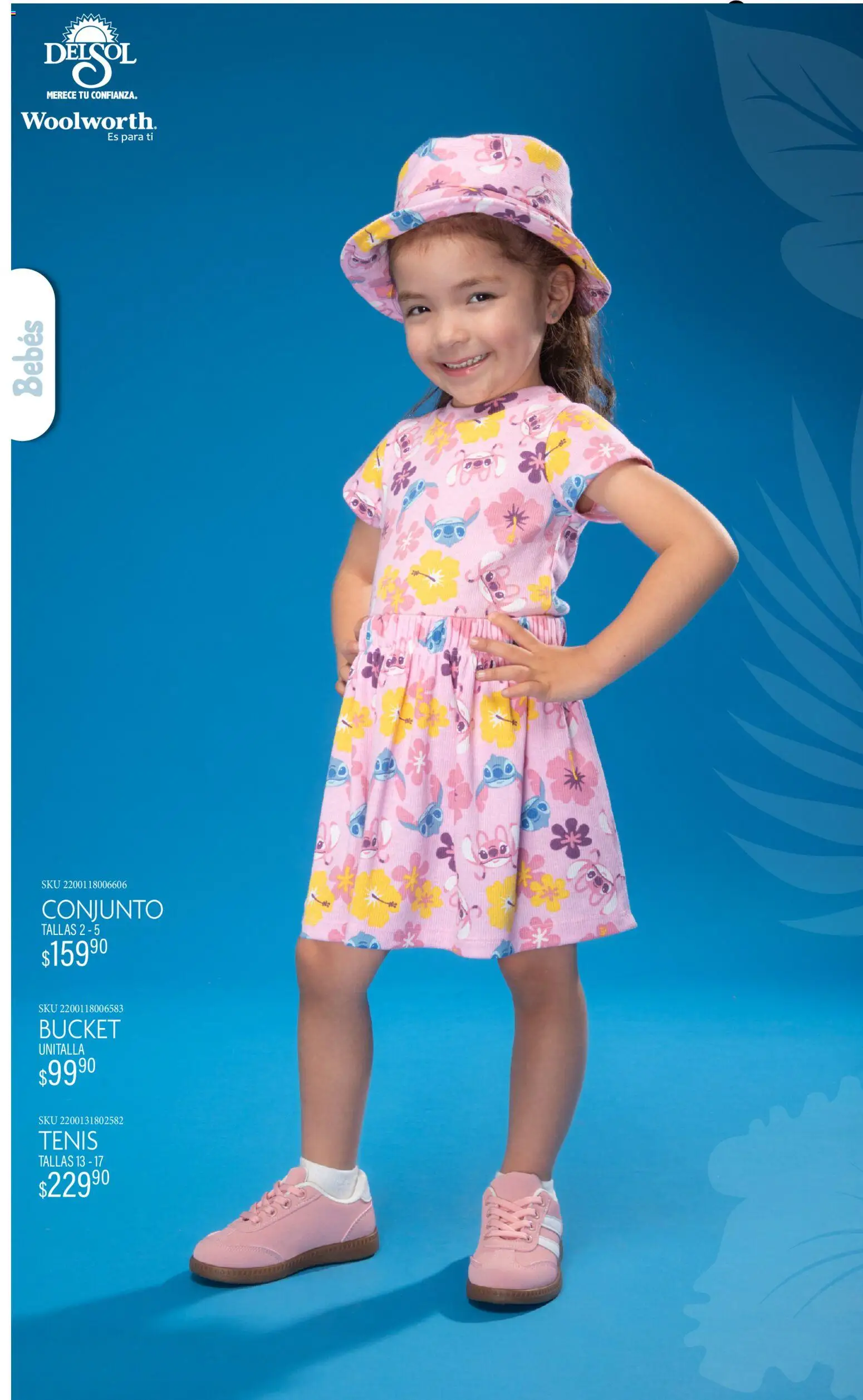 Nuevas ofertas de Del Sol y Woolworth válidas en toda la República Mexicana desde el 19.03.2026. ¡Encuentra las mejores ofertas en Del Sol y Woolworth catálogo Luce tus Vacaciones con Stitch! | Página: 9 | Productos: Tenis, Conjunto