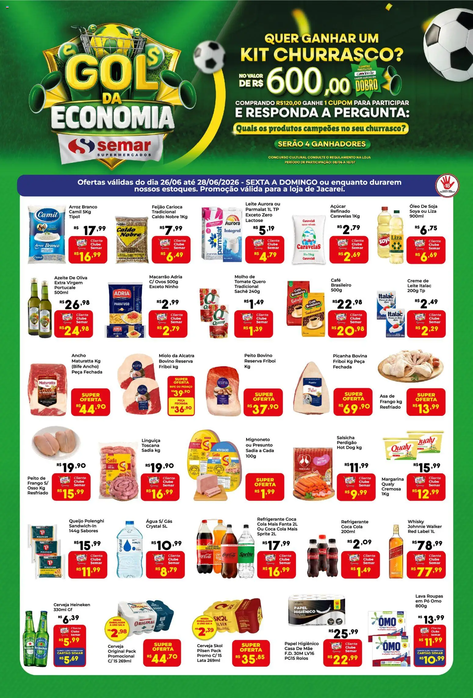 Semar Supermercado Folheto - válido de 26/06/2026 | Página: 1 | Produtos: Pó, Salsicha, Azeite, Papel higiênico