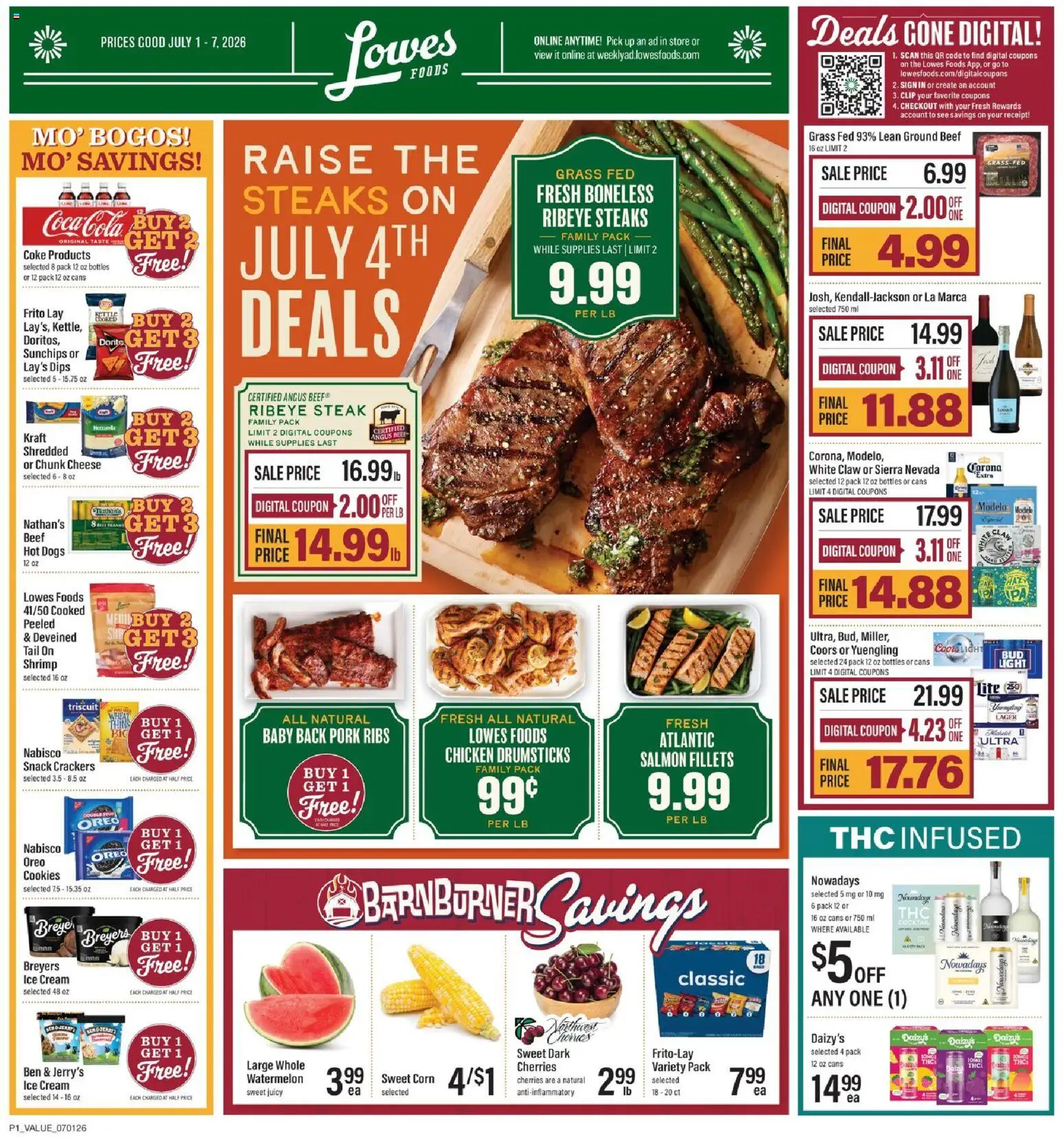 Lowes Foods Weekly Ad - NC - valid from 07/01/2026 | Page: 1 | Products: Pork, Ice cream, Hot Dogs, Kettle