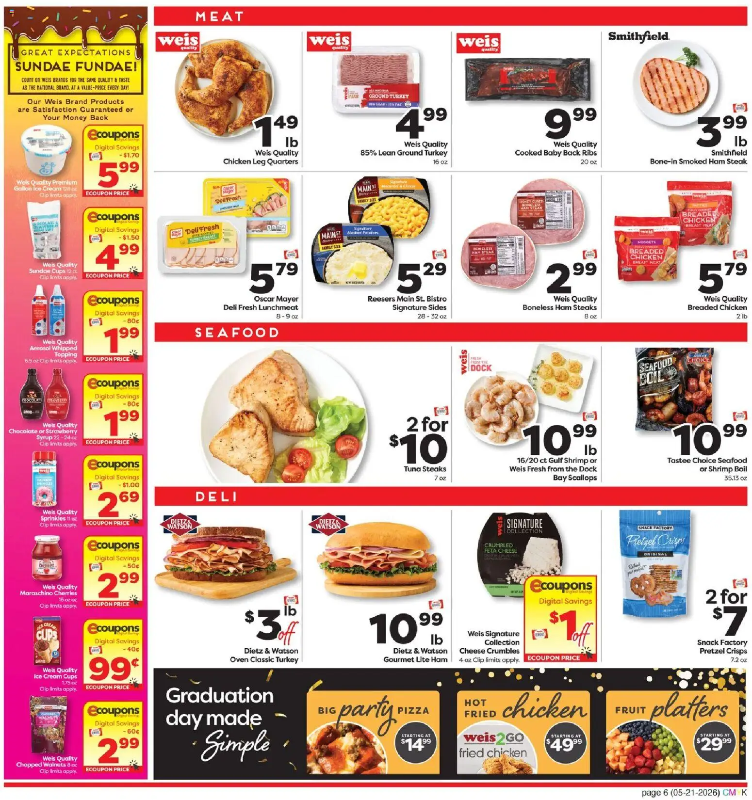 Weis Monthly Savings - valid from 21.05.2026 | Page: 6 | Products: Cheese, Pizza, Cream, Oven