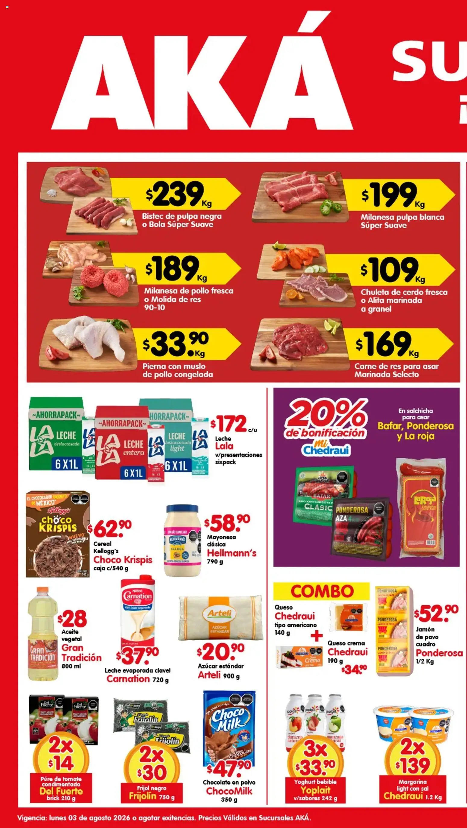 Nuevas ofertas de Arteli válidas en toda la República Mexicana desde el 03/08/2026. ¡Encuentra las mejores ofertas en Arteli folleto Aká Superbodegas! | Página: 1 | Productos: Pollo, Milanesa, Manzana, Jamón