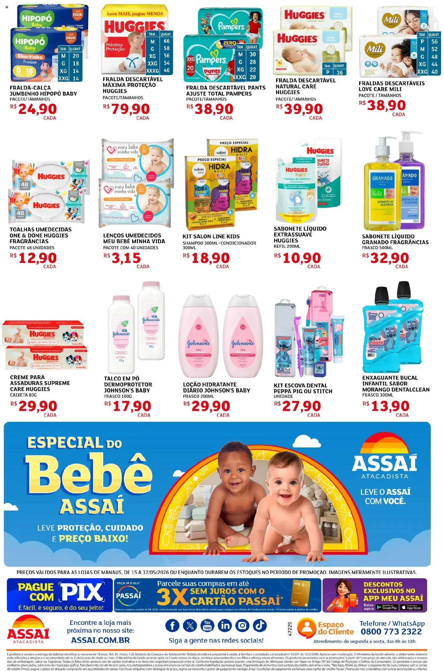 Assaí Atacadista Folheto - válido de 15.05.2026 | Página: 4 | Produtos: Pampers, Pó, Escova, Sabonete líquido