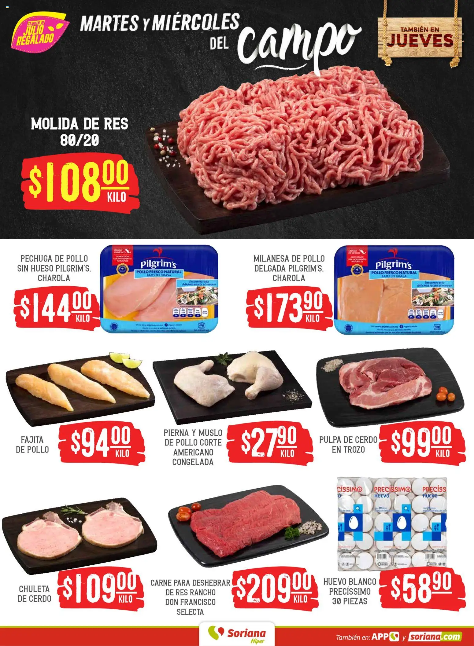 Nuevas ofertas de Soriana válidas en toda la República Mexicana desde el 26.05.2026. ¡Encuentra las mejores ofertas en Soriana Martes y Miércoles del Campo Híper: Chih, Delicias, Dur y Coah (excepto Saltillo)! | Página: 4 | Productos: Milanesa, Huevo, Cerdo, Res