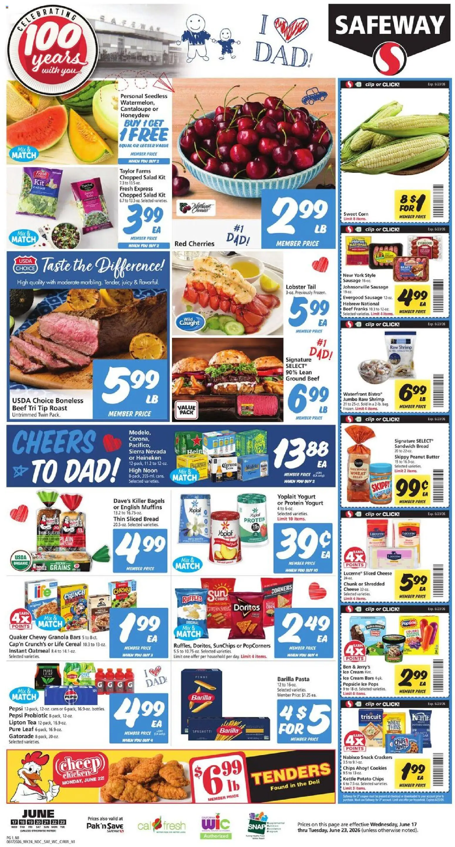 Safeway Weekly Ad - valid from 17.06.2026 | Page: 1 | Products: Corn, Cherries, Yogurt, Bread