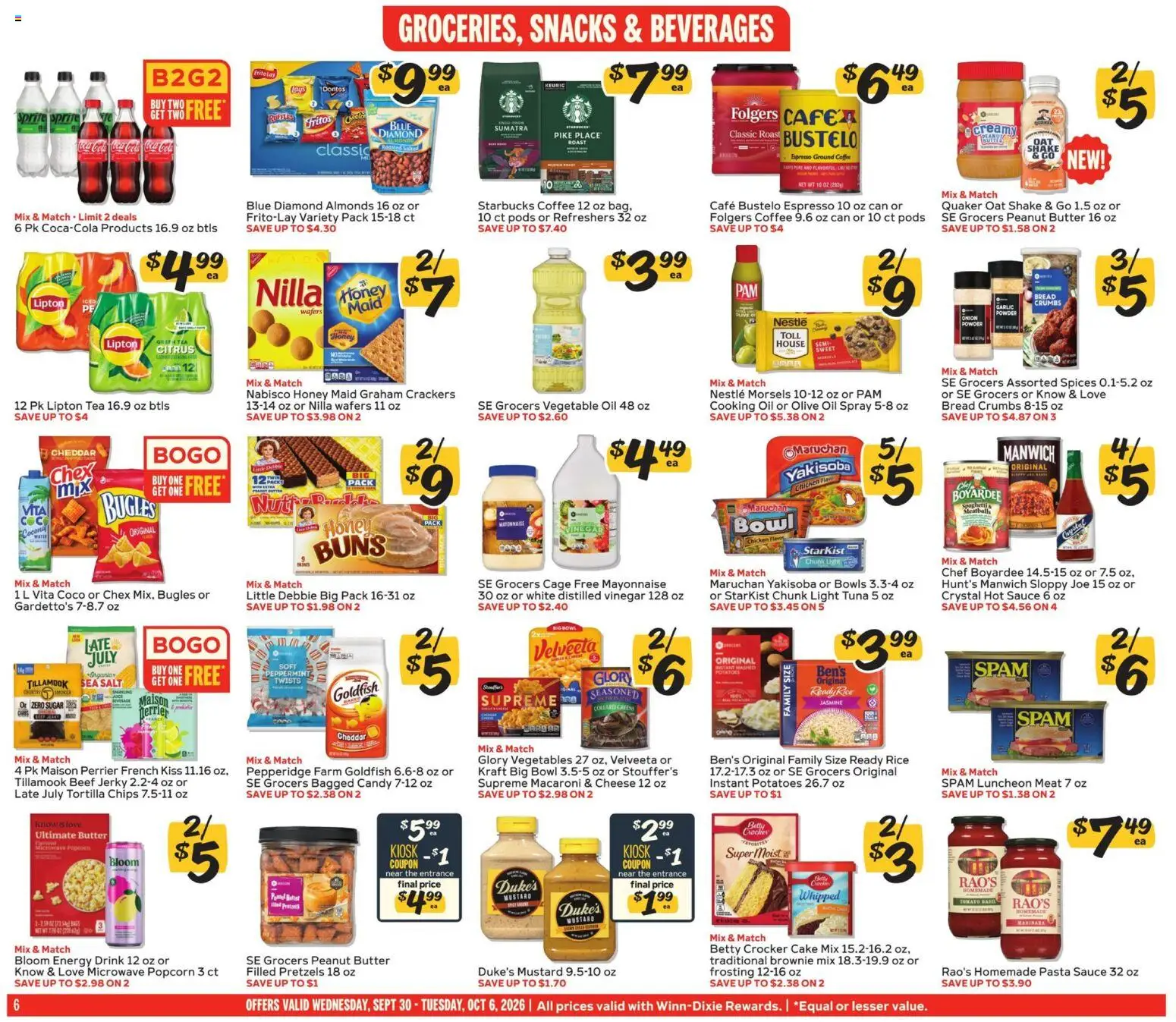 Winn Dixie Weekly Weekly Ad - valid from 09/30/2026 | Page: 6 | Products: Olive oil, Beef, Pasta, Sprite